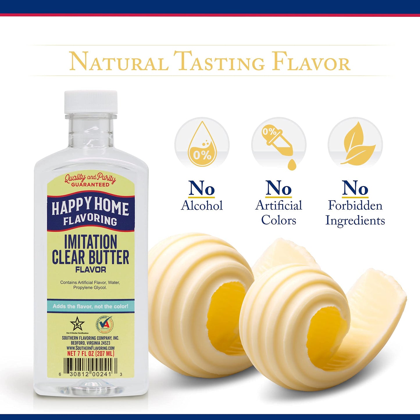 Happy Home compatible with Clear Butter Flavoring, Non-  ic, Certified Kosher, 7 Fl Oz