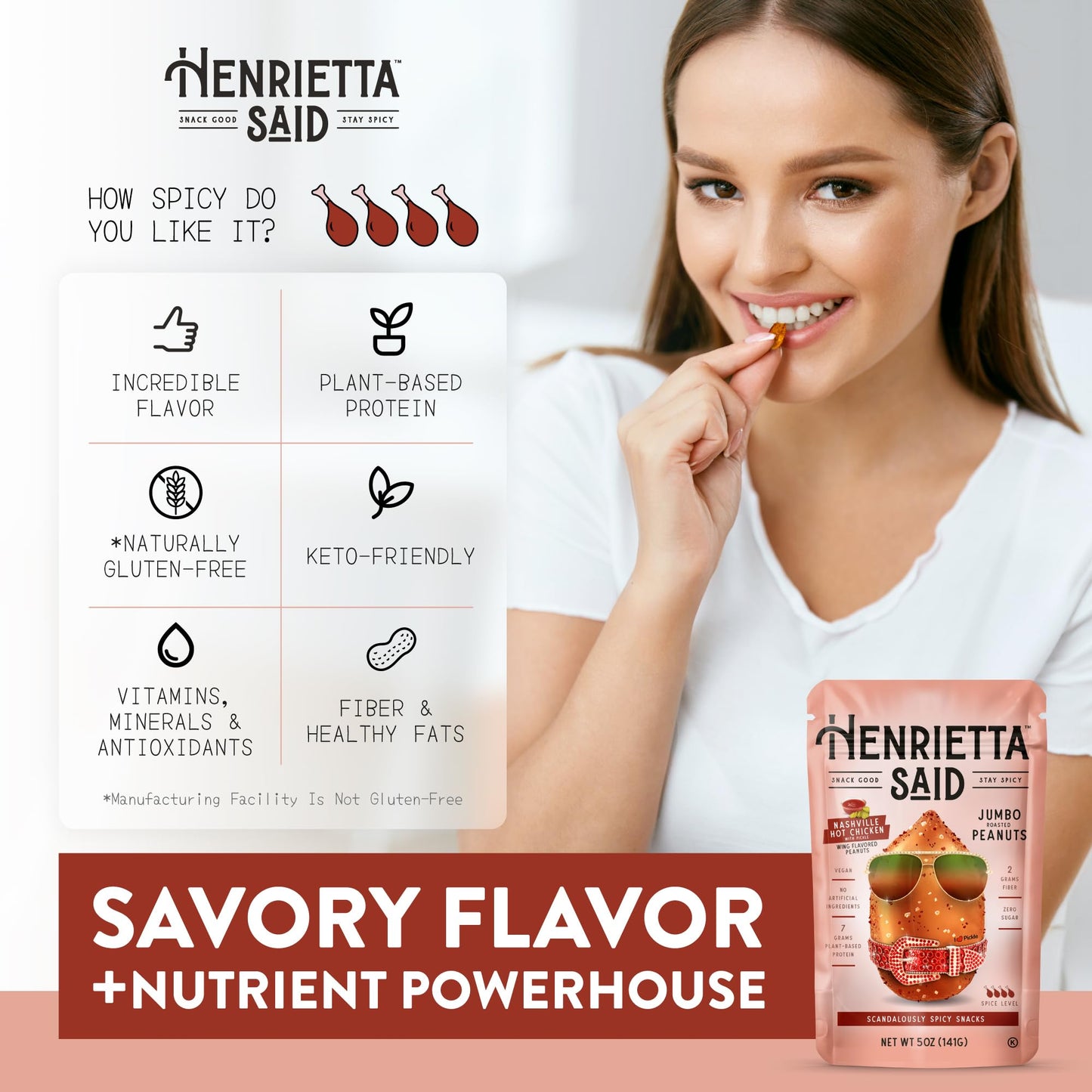 TGF TRULY GOOD FOODS Jumbo Flavored Peanuts - Nashville Hot Chicken - Savory & Spicy - 5 Ounce - Vegan Snack - Model 0094184015226