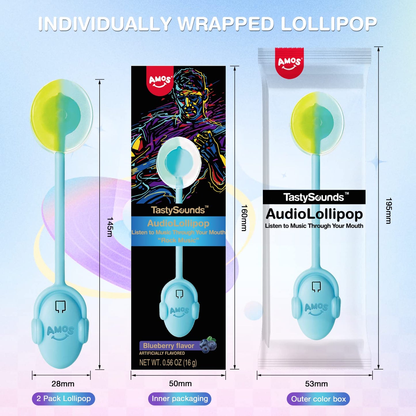 Music Lollipop Suckers,Amos Audio Lollipop Sugar Free, Singing Lollipop Individually Wrapped, Novelty Gift For Mothers Day (Blue