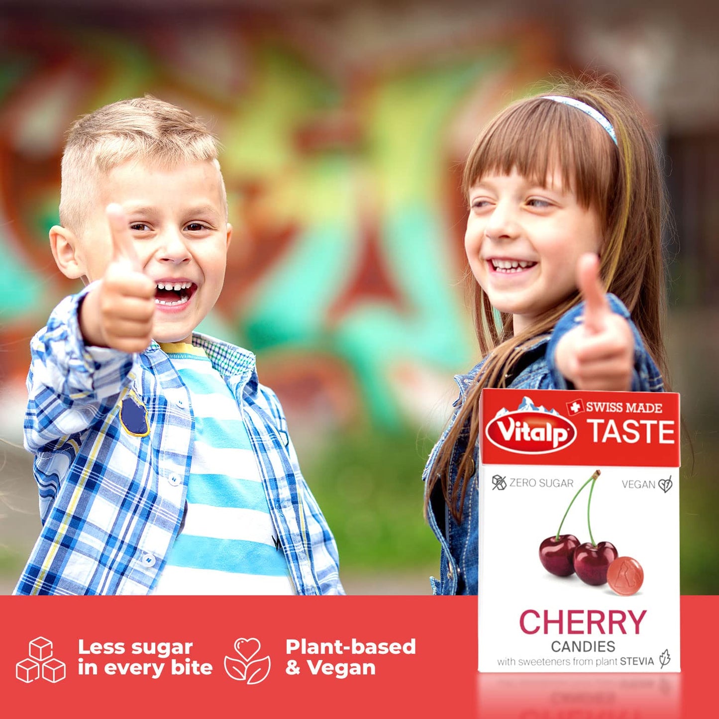 Vitalp Taste, Swiss Made, Sugar Free Candy With Stevia, Vegan, Cherry Flavor, 25G/0.88 Ounce Packs, 16 Boxes