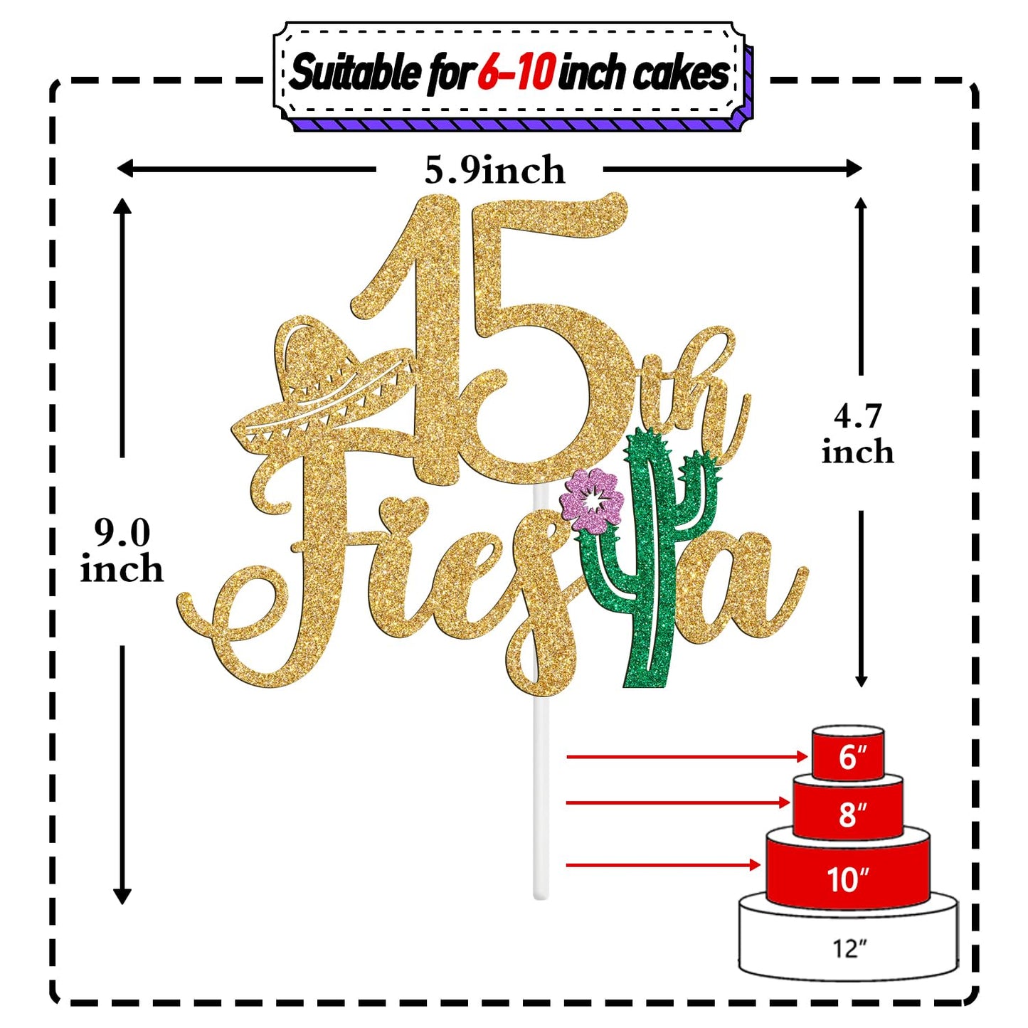 Tivurcia Cake Topper, Fiesta 15th Birthday Decor, Gold Tropical Theme, Happy 16th Anniversary Party Decoration Supplies