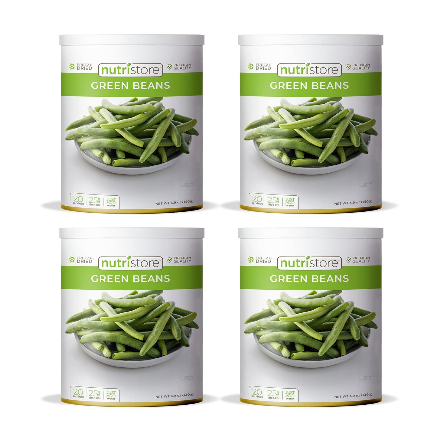 Nutristore Freeze Dried Green Beans 4-Pack | Perfect Healthy Snack | Emergency Survival Bulk Food Storage | Amazing Taste & Qual