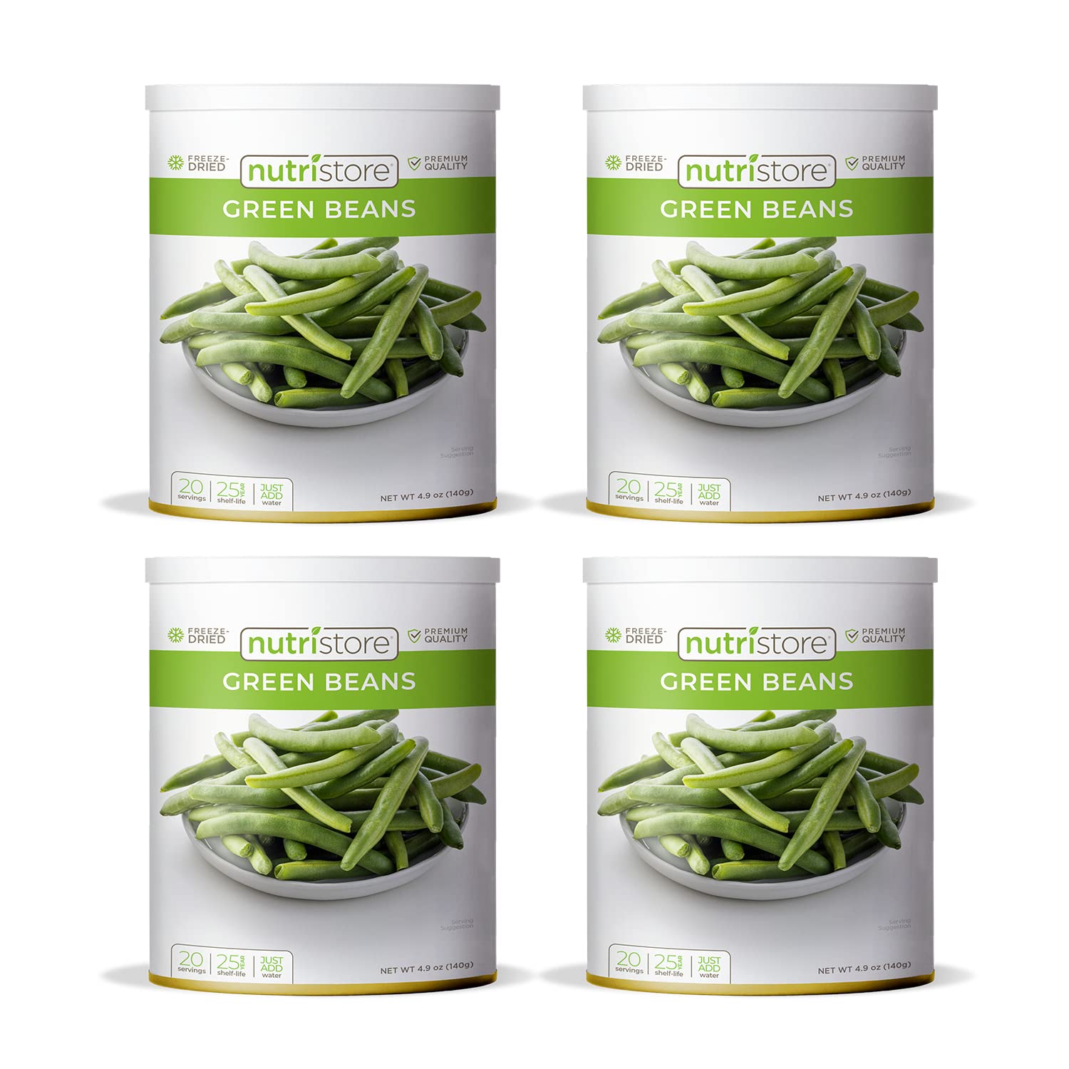 Nutristore Freeze Dried Green Beans 4-Pack | Perfect Healthy Snack | Emergency Survival Bulk Food Storage | Amazing Taste & Qual