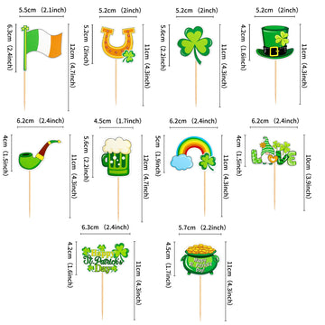 Ercadio 30 Pack Happy St Patrick'S Day Cupcake Toppers Glitter Four Leaf Clover Shamrock Cupcake Picks Green Hat Cupcake Toppers