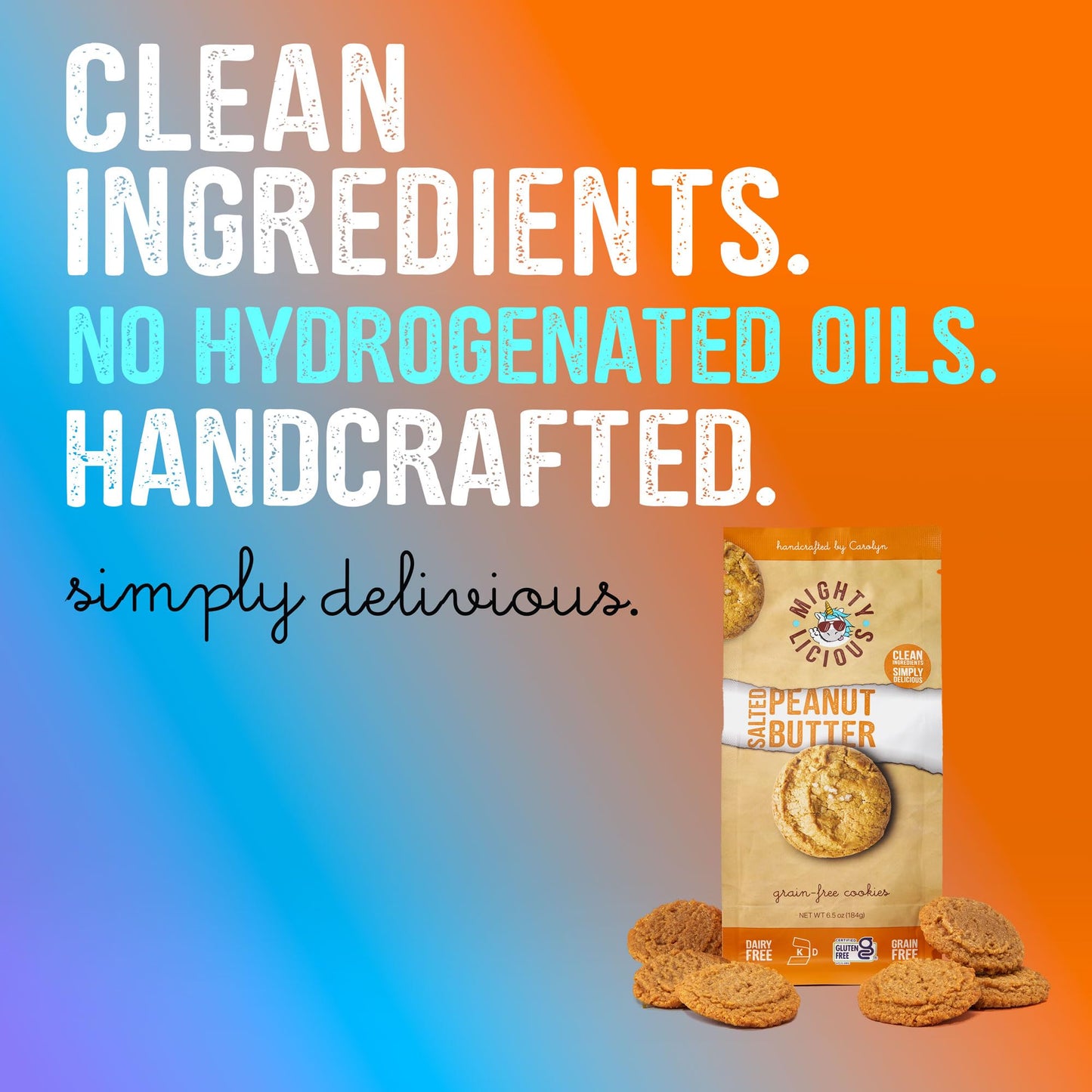 Mightylicious Handcrafted Salted Peanut Butter Cookies - Gluten-Free, Dairy-Free, Kosher, Grain-Free, Preservative-Free - Snack