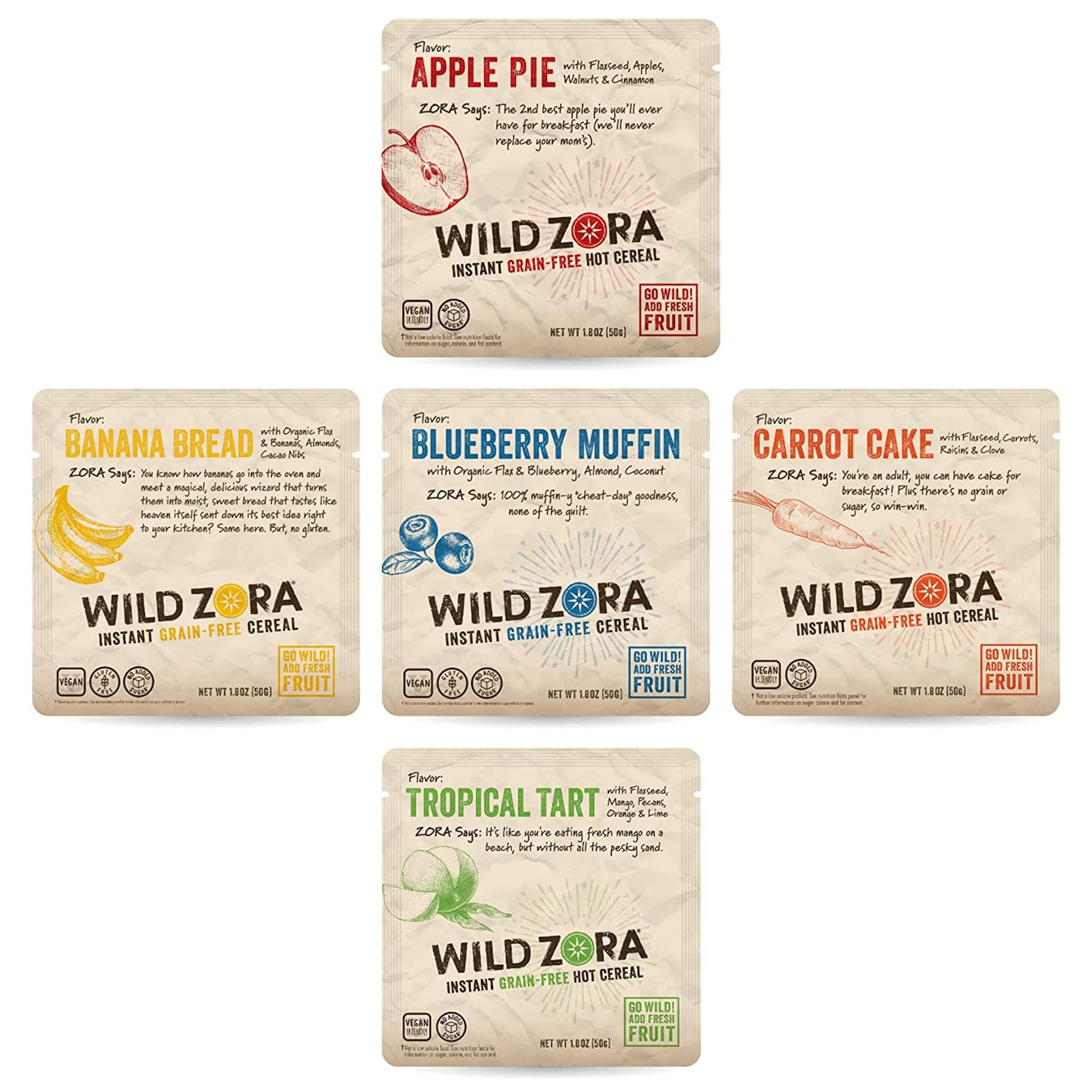 Wild Zora Instant Grain-Free Hot Cereal - Tasty Paleo Friendly Cereals, Instant Hot Meal, Breakfast To Go, Oatmeal Substitute, N