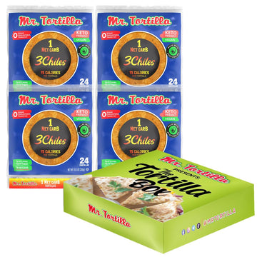 Mr. Tortilla Low Carb Tortilla Wraps - Keto Tortillas with Avocado Oil - Street Taco Size - 1 Net Carb per Serving - Low Calorie Keto Wraps - Low Carb Tortillas - (Spicy 3 Chiles  96 Count)