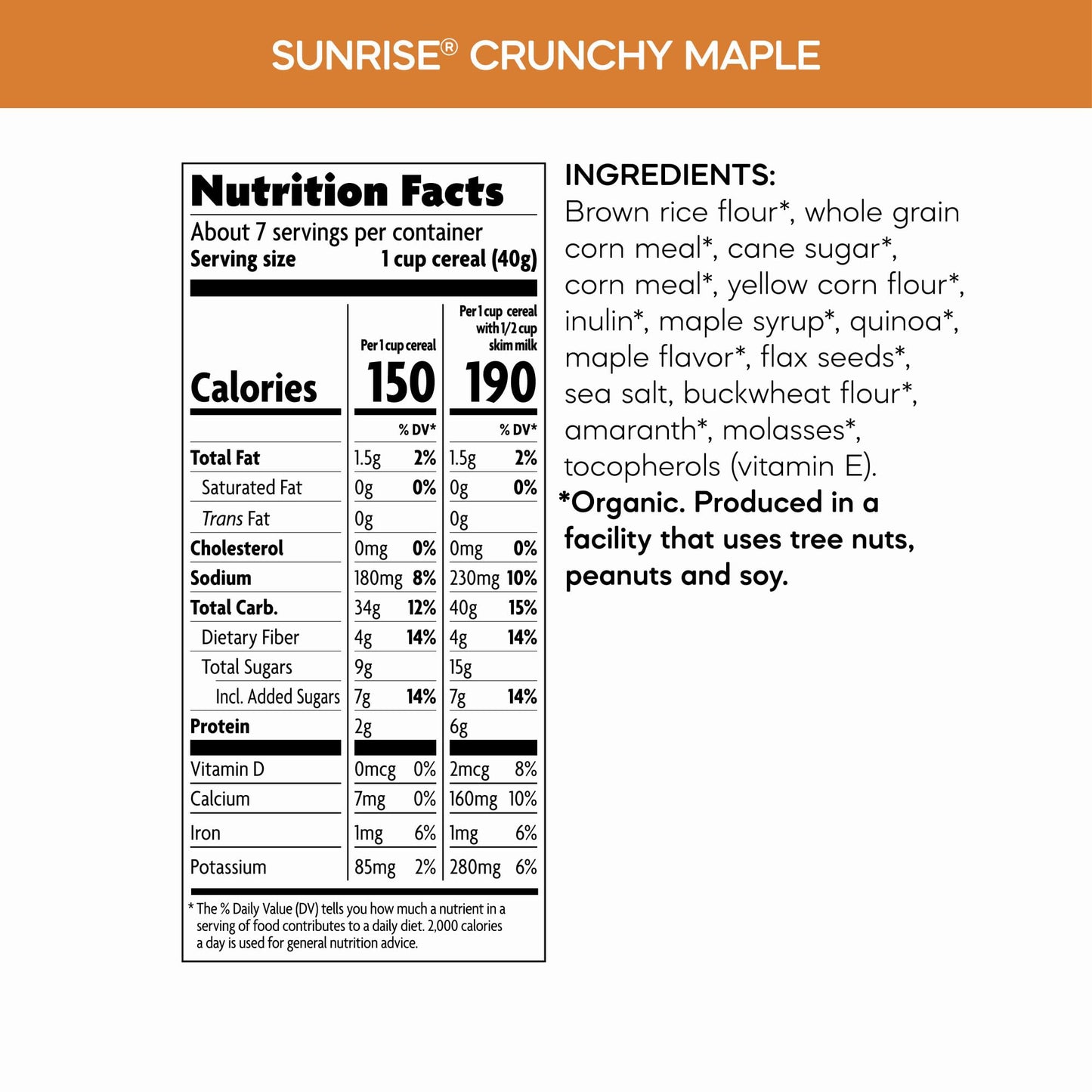 Nature'S Path Organic Sunrise Crunchy Maple Cereal, 10.6 Oz (Pack Of 1), Gluten Free, Non-Gmo