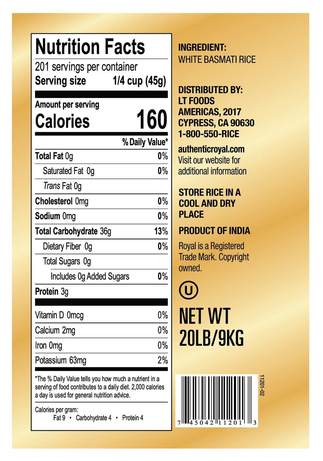 Authentic Royal - Naturally Aged Long Grain Indian White Basmati Rice - 20 Pound