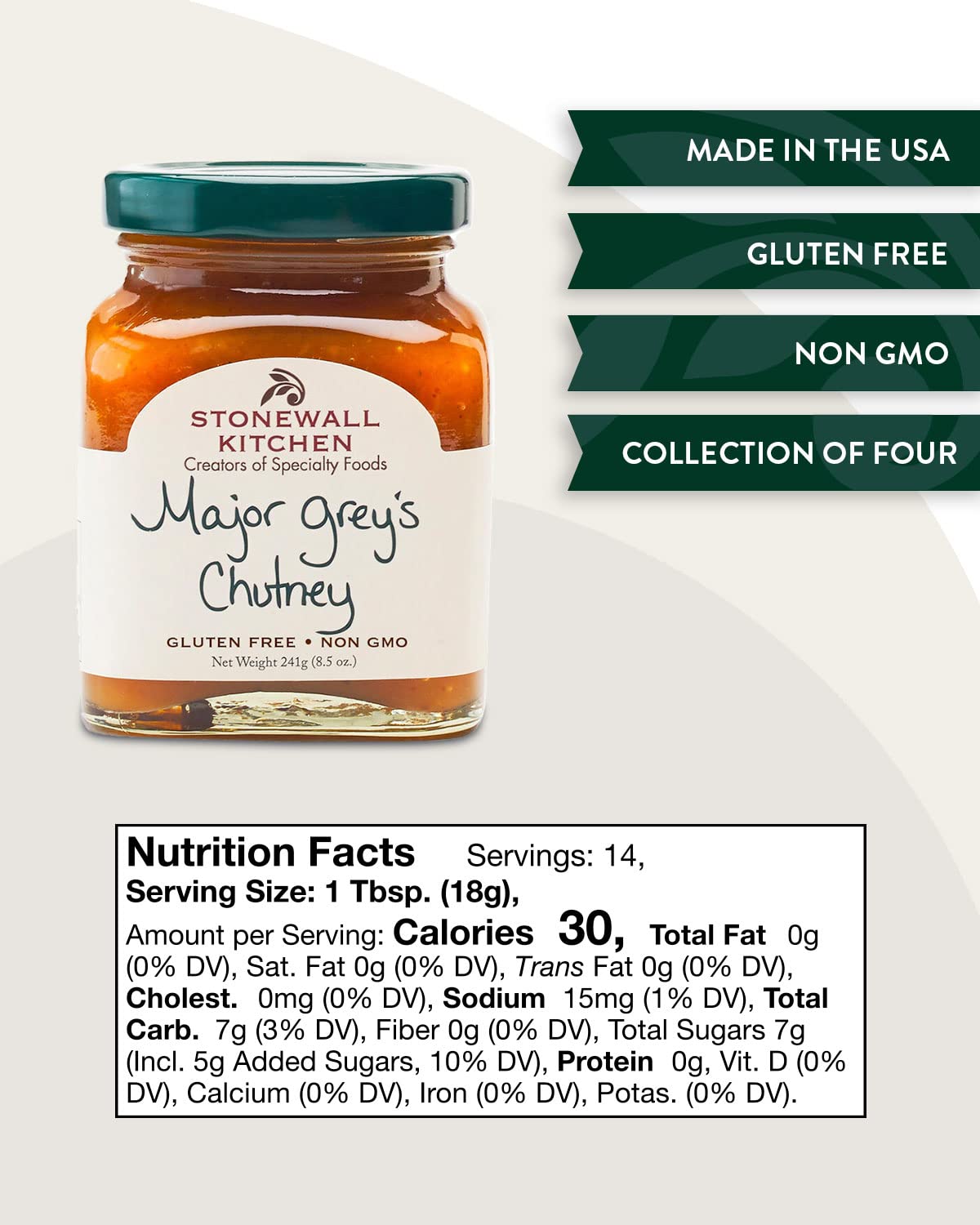 Stonewall Kitchen Major Greys Chutney, 8.5 oz, Model 130821, Pack of 1