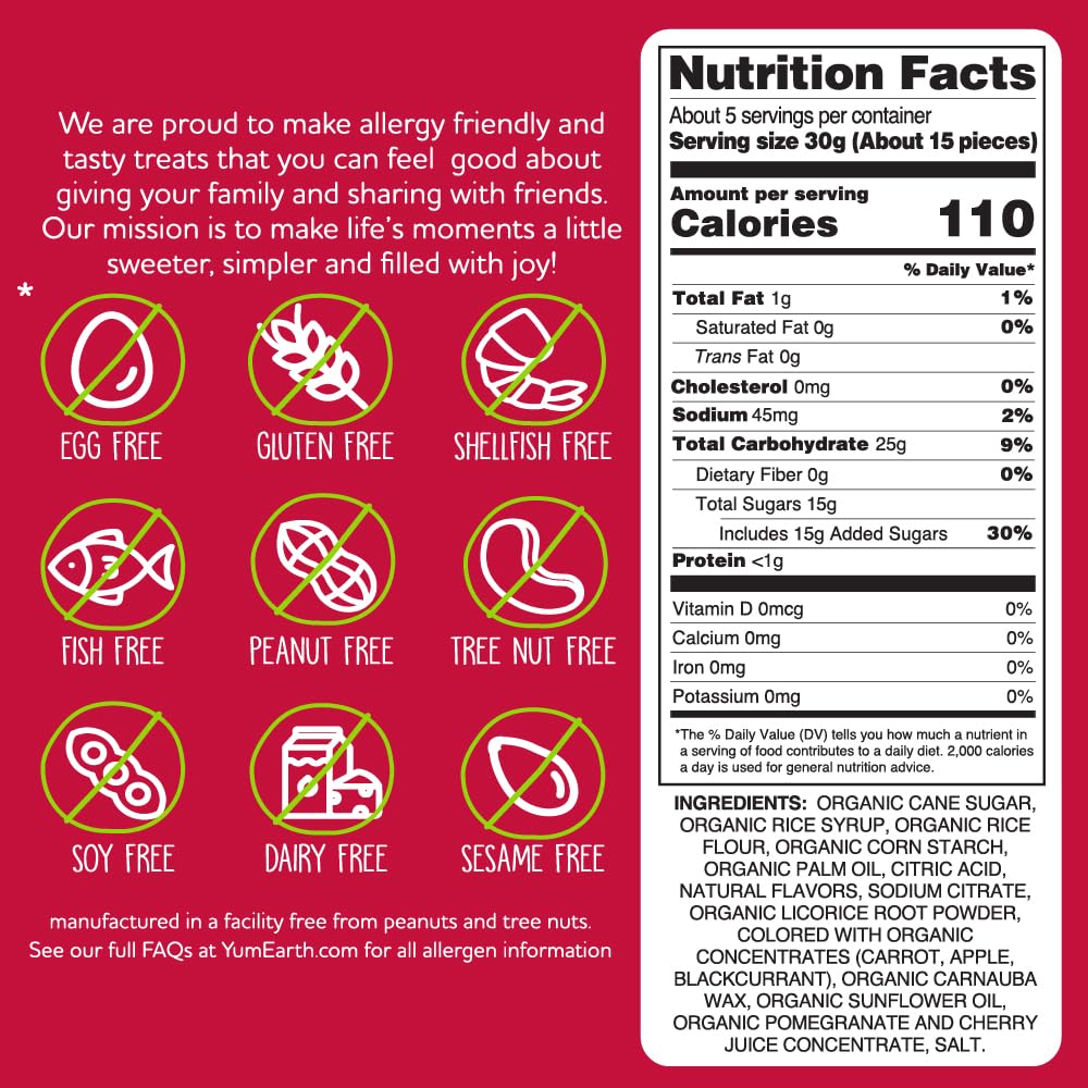 YumEarth Organic Gluten Free Pomegranate Licorice Snack Packs - 5 Ounce - Vegan, Non-GMO, Allergy Friendly, Red
