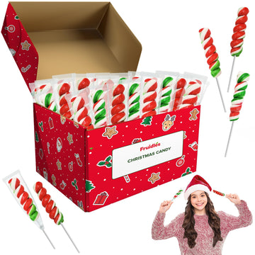 Fruidles Christmas Twist Lollipop, Mixed Fruit Flavor, Individually Wrapped Lollipops, 2" Inch Twist Suckers (12-Pack)