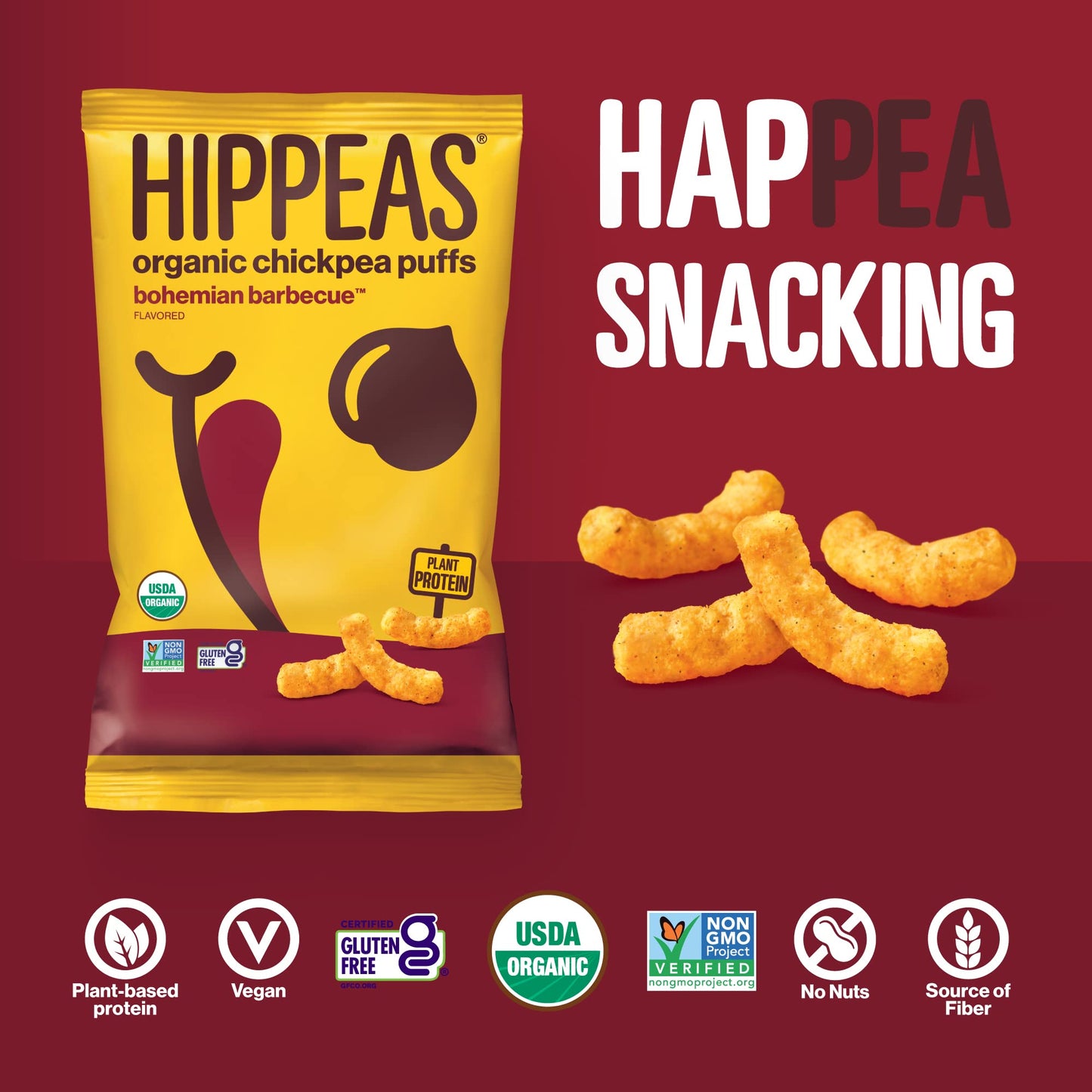 HIPPEAS Organic Chickpea Puffs, Bohemian Barbeque, Vegan, Gluten-Free, 4 Ounce (Pack of 12)