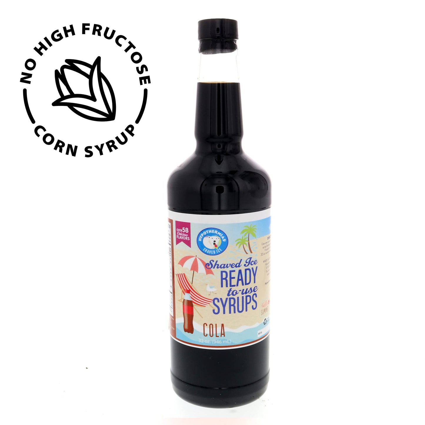 Hypothermias Shaved Ice & Snow Cone Syrup - Quart (32 Fl. Oz) - Cola - Non-GMO 100% Pure Cane Sugar