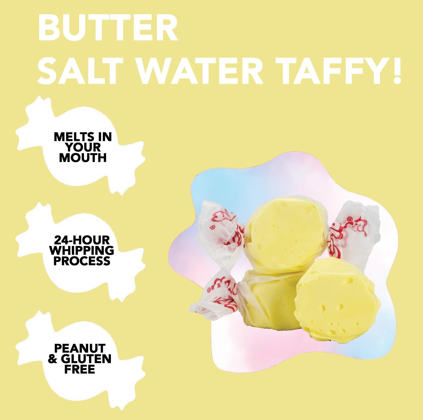 Taffy Town Saltwater Taffy - Butter | Gourmet | Nougat-Style Candy | Soft & Delicious | Summer Snack Treats | Party Good Candies