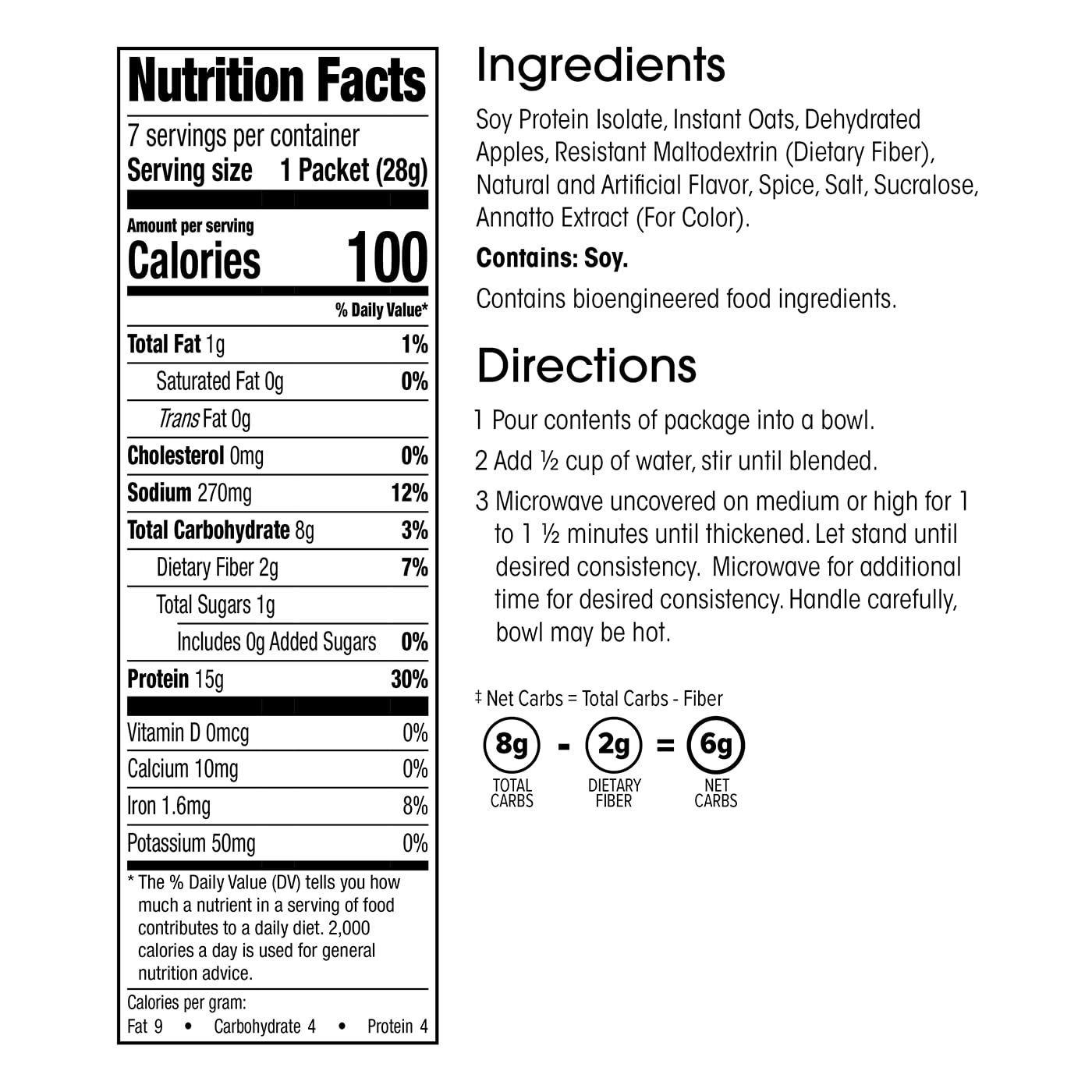 Wonderslim Instant Protein Oatmeal, Apple & Cinnamon, Gluten Free, Low Carb (7Ct)