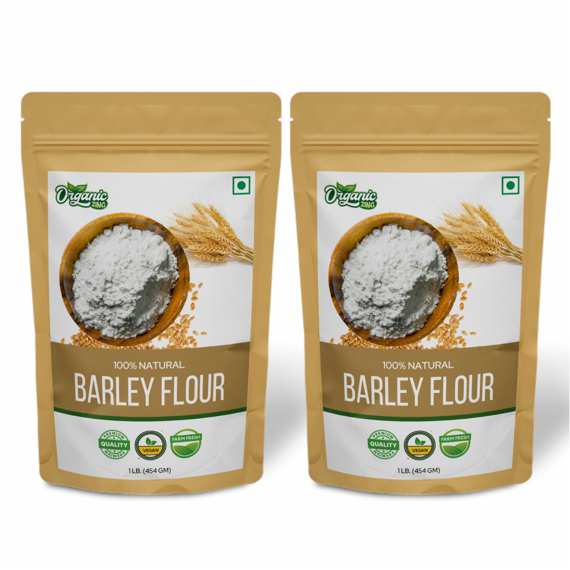 Organic Zing Organic Barley Flour | High in Fiber | 454 Gram (Pack of 2)