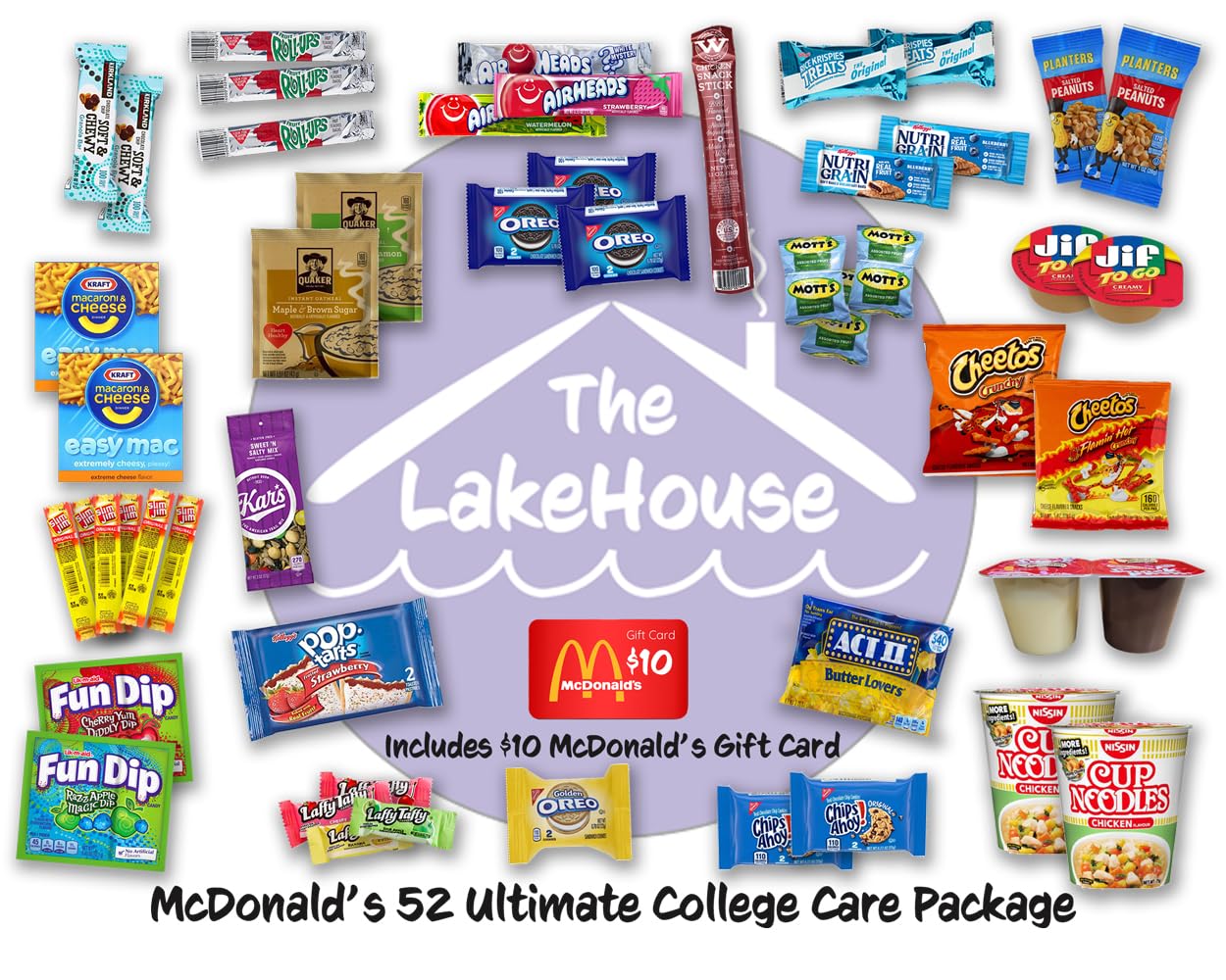 Lakehouse Student 52 College Care Package With Mcdonalds Gift Card - College Essentials Snack Box - College Snack Boxes Care Pac