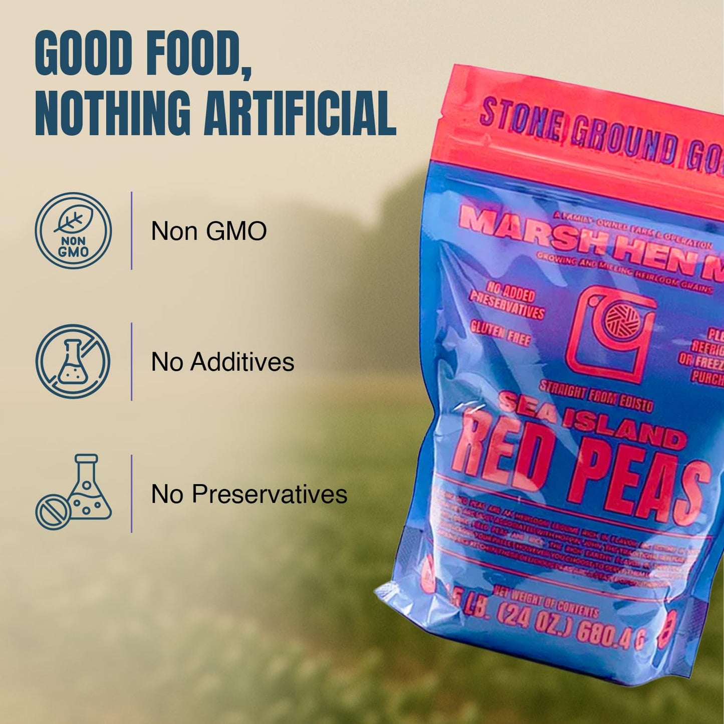 Marsh Hen Mill Sea Island Red Peas | Premium Heirloom Red Cowpeas | High Fiber & Protein | Non-Gmo | All-Natural Southern Legumes | Perfect For Hoppin' John & More | 24 Oz Pack