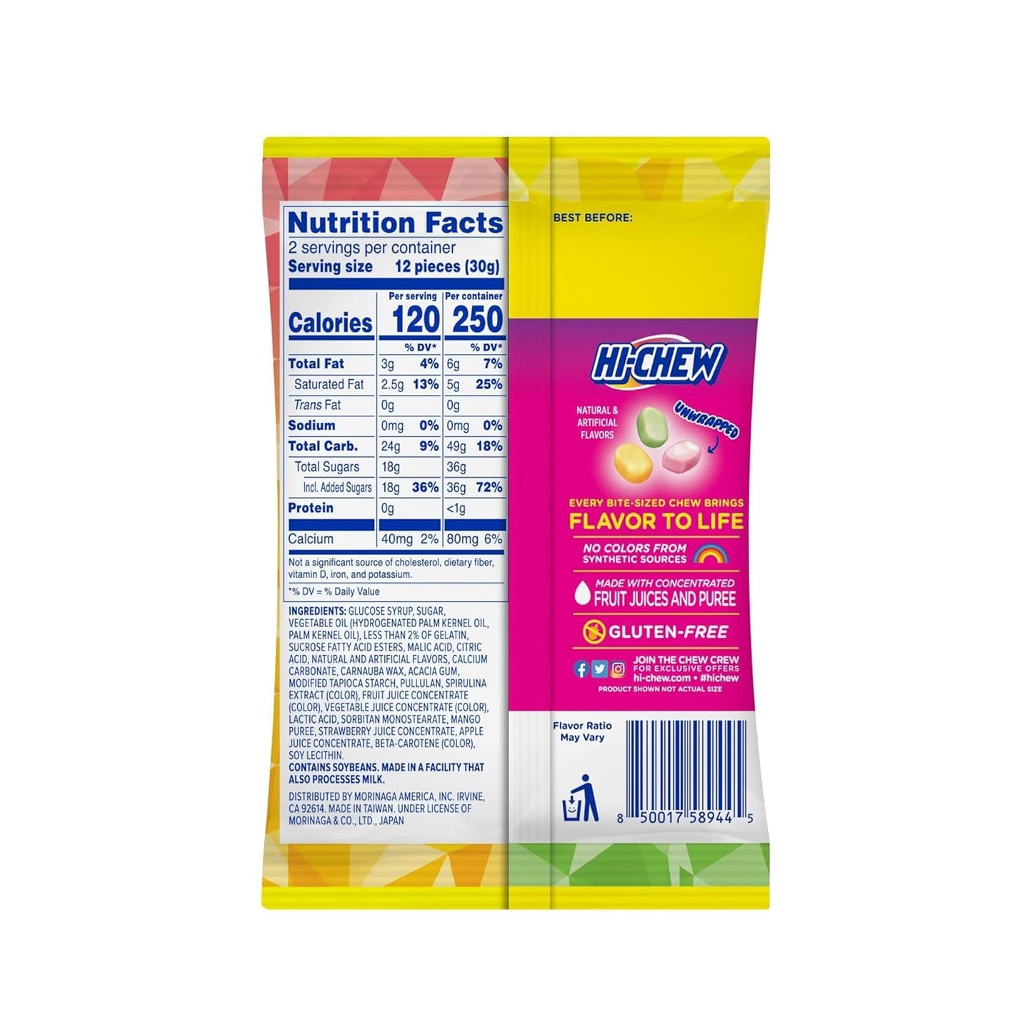 HI-CHEW Bites Original Mix Bulk Candy, Pack of 12 Bags, 2.12oz each - Mango Green Apple Strawberry Chewlets - Unique Fun Soft &