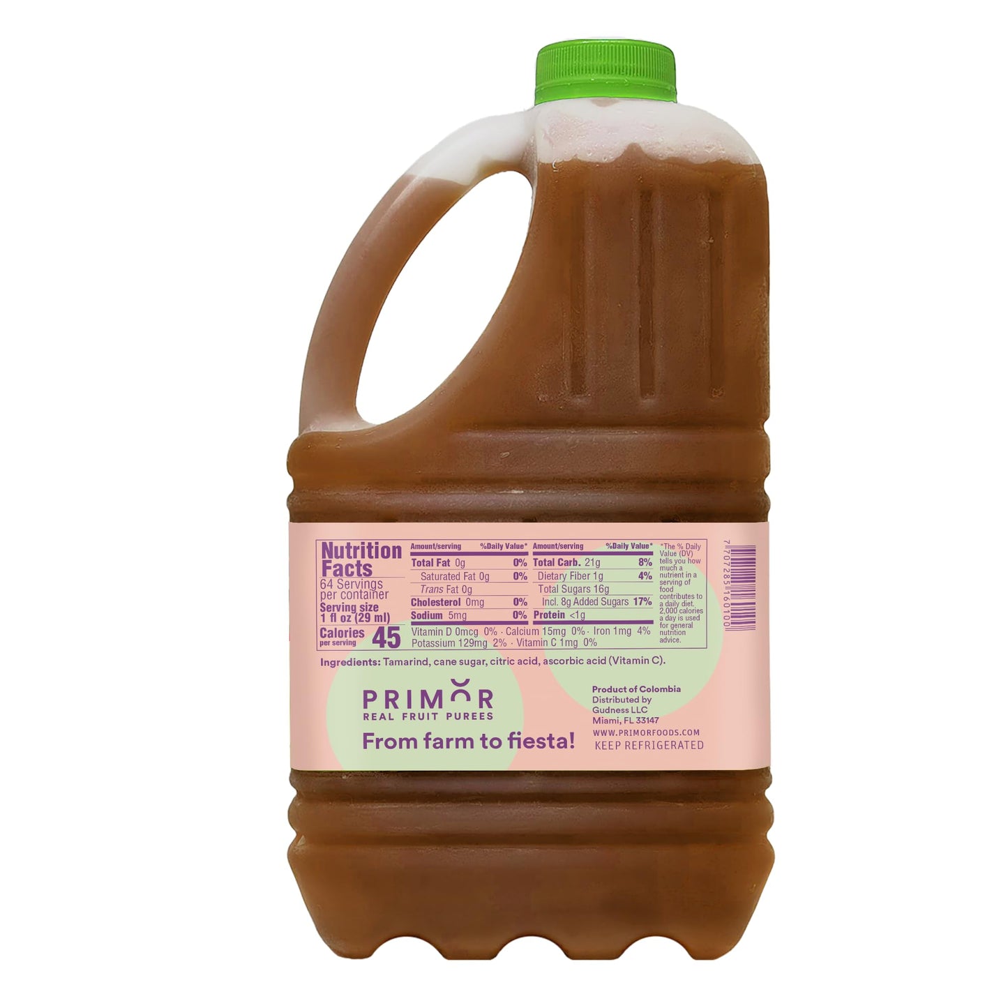 PRIMOR Fruit Puree Tamarind - 64 Fl Oz - Made with Real Fruit for Juices, Smoothies, Cocktails, Desserts and More