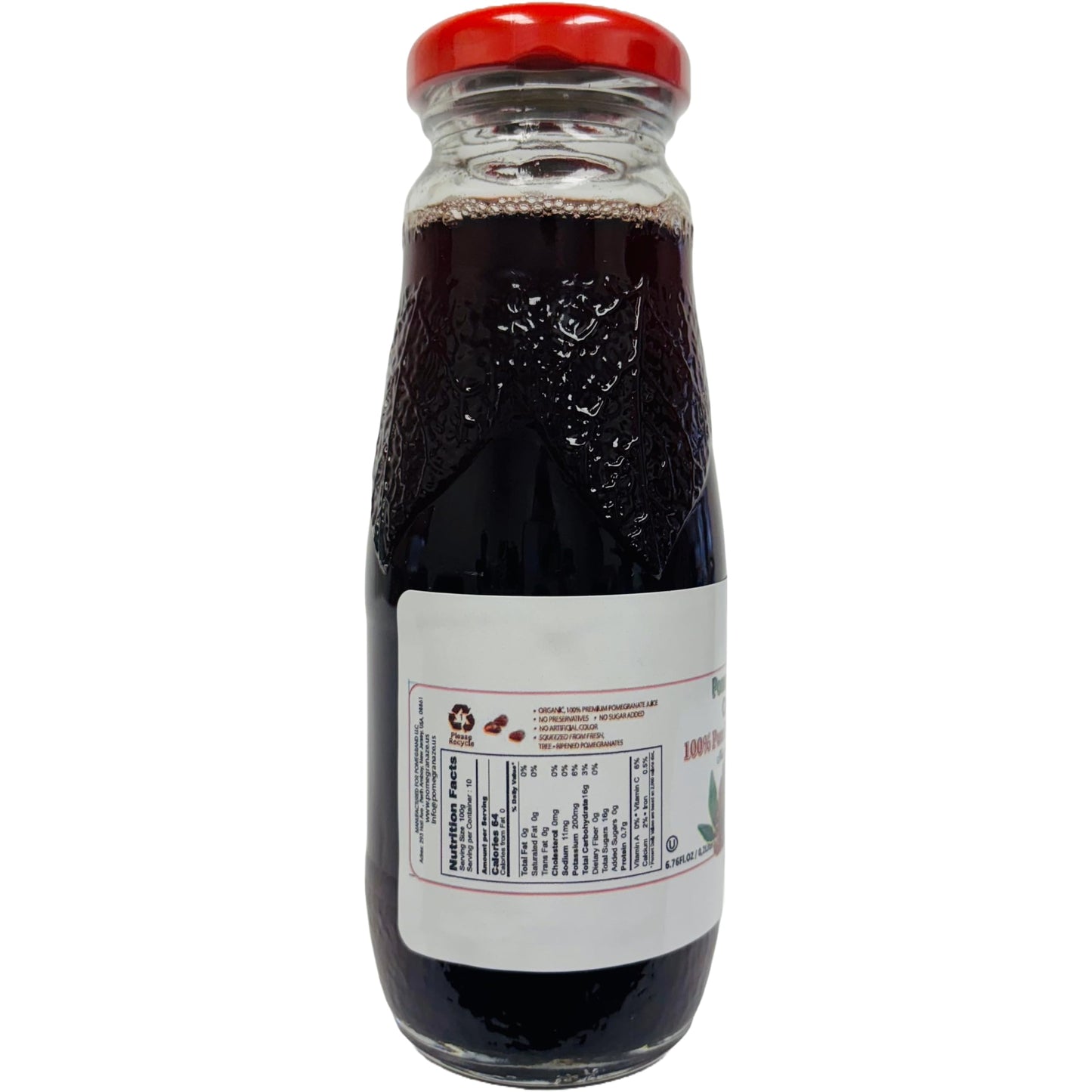100% Organic Pomegranate Juice, 6.7 Oz Glass Bottle (12 Pack) No Sugar, No Artificial Colors, No Preservatives, No Flavors Added