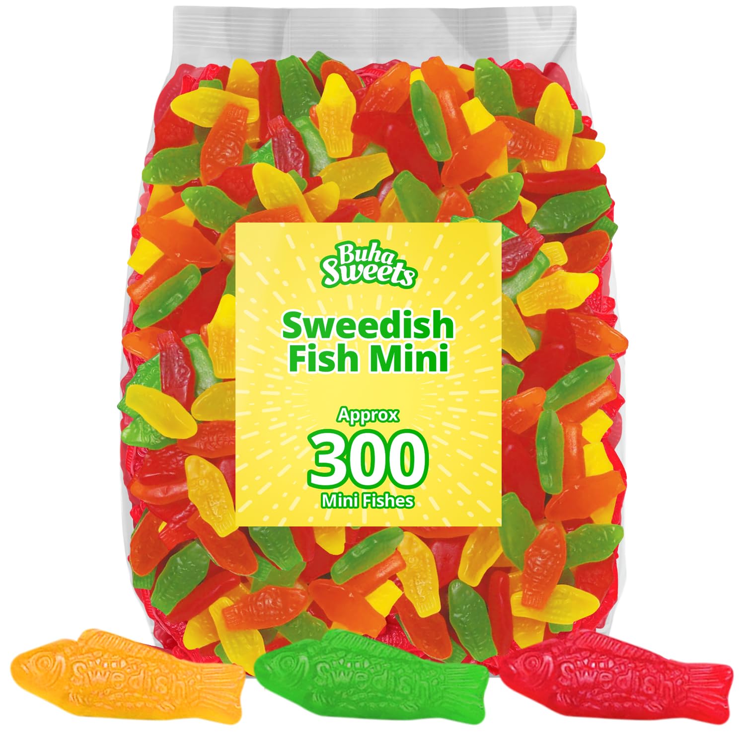 Buha Sweets Swedish Mini Assorted Fish Gummy Candy - Soft & Chewy Fruity Flavor, 1.12 lb Bulk Bag