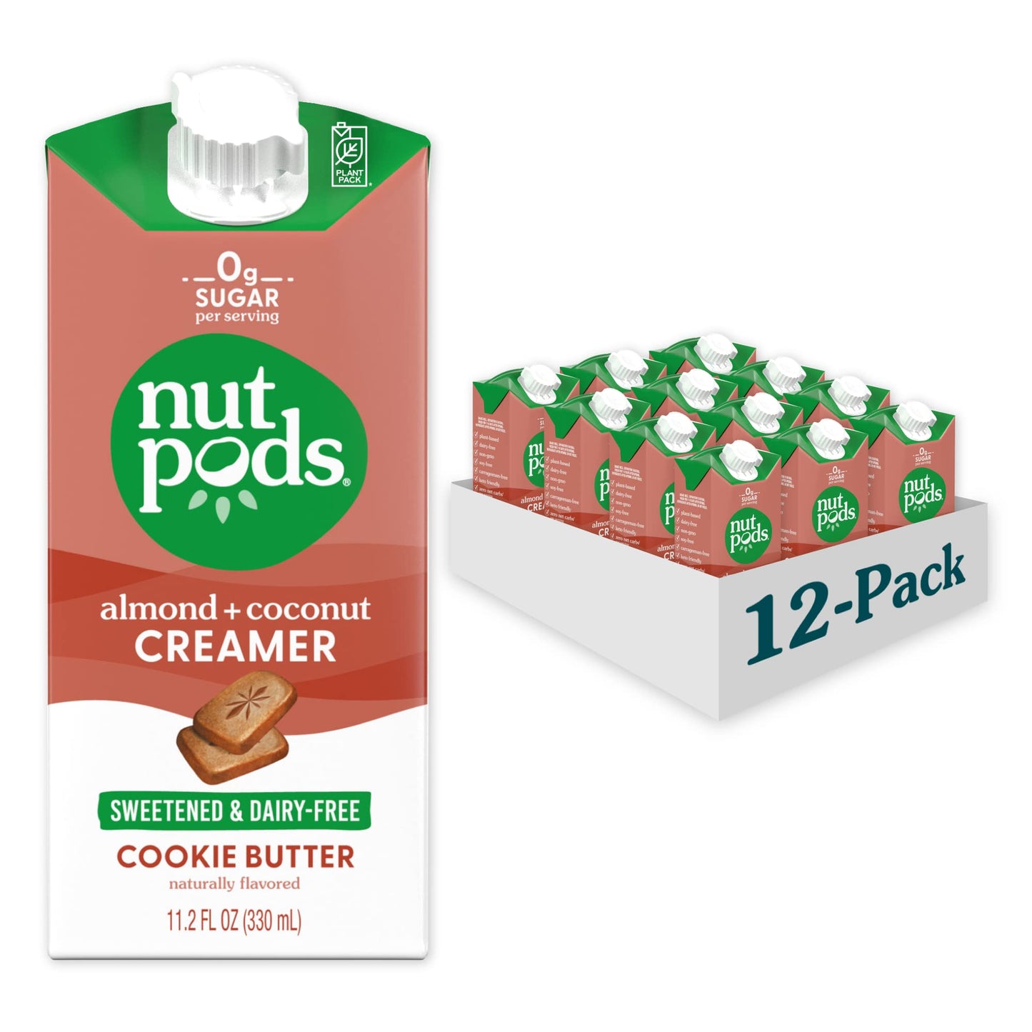 Nutpods Cookie Butter Keto Coffee Creamer - Sweetened Non Dairy Creamer With Zero Sugar - 5 Calories And Zero Net Carbs Per Serving - Gluten Free, Non-Gmo, Vegan, Sugar Free, Kosher (12-Pack)