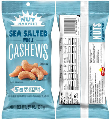 Nut Harvest, Sea Salt Whole Cashews, Value Pack Bundled by SUPERDEALS, 2.25 Oz Bag | Pack of 8 with Mystery Gift