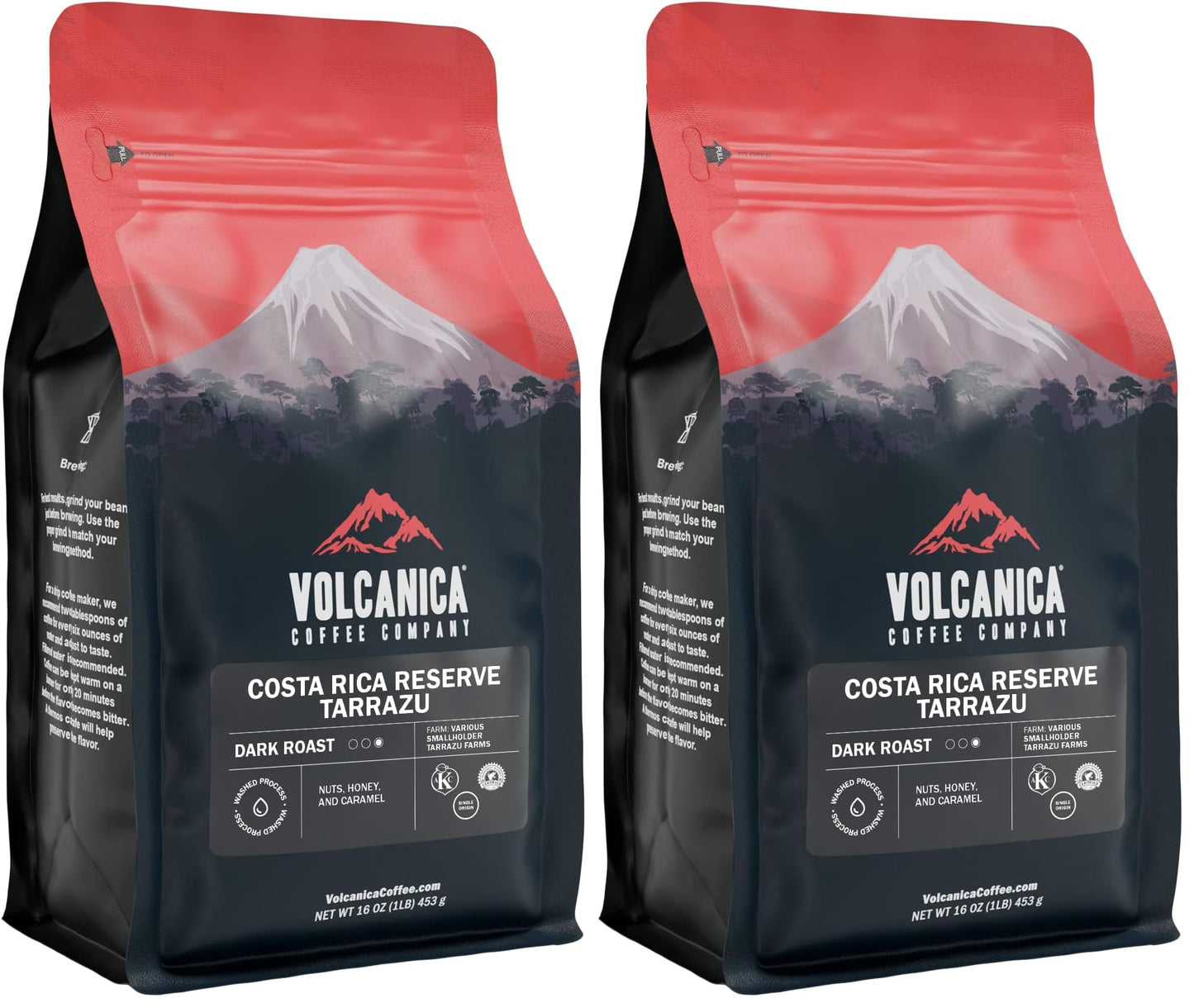Costa Rican Coffee, Tarrazu Reserve, Dark Roast, Whole Bean, Fair Trade, Fresh Roasted, Kosher, 16-ounce (Pack of 2)