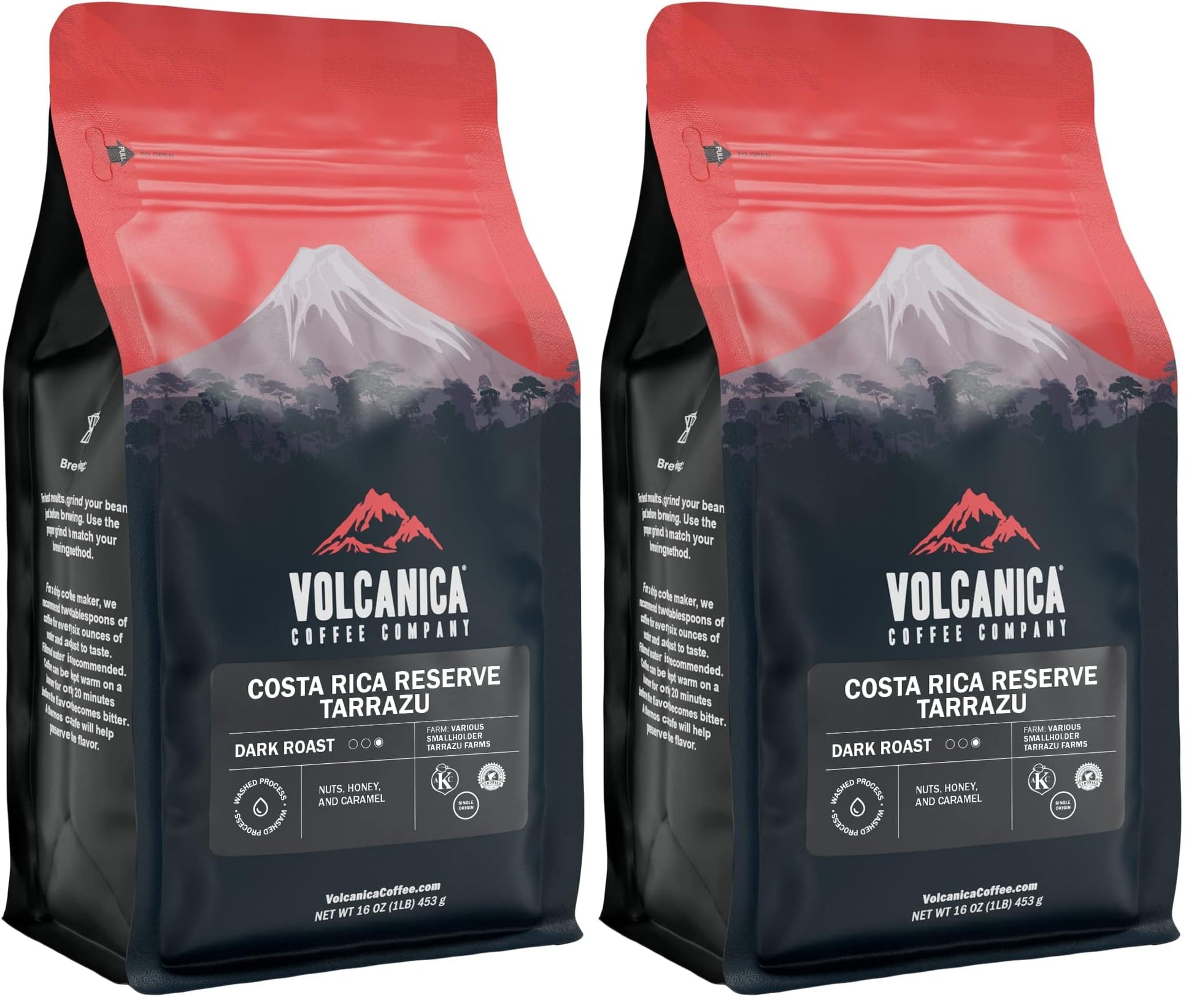 Costa Rican Coffee, Tarrazu Reserve, Dark Roast, Whole Bean, Fair Trade, Fresh Roasted, Kosher, 16-ounce (Pack of 2)
