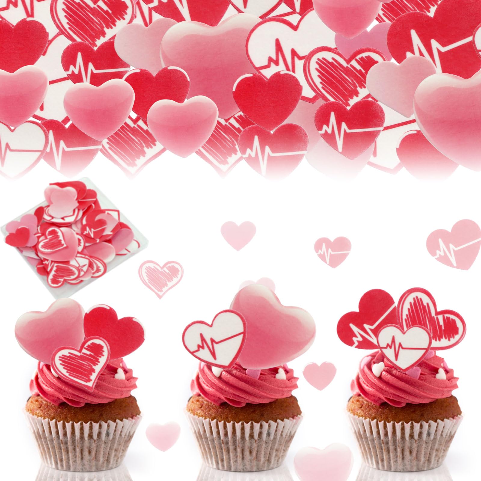 80 Pcs Edible ValentineS Day Heart Cupcake Toppers  Red Edible Heart Cake Decorations For ValentineS Day Theme Birthday Party Supplies