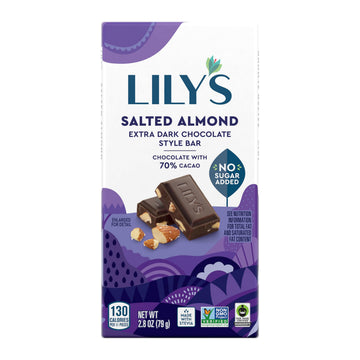 Lilys Salted Almond Dark Chocolate Bar | 70% Cocoa, No Added Sugar, Keto Friendly | 2.8 oz, 4-Pack