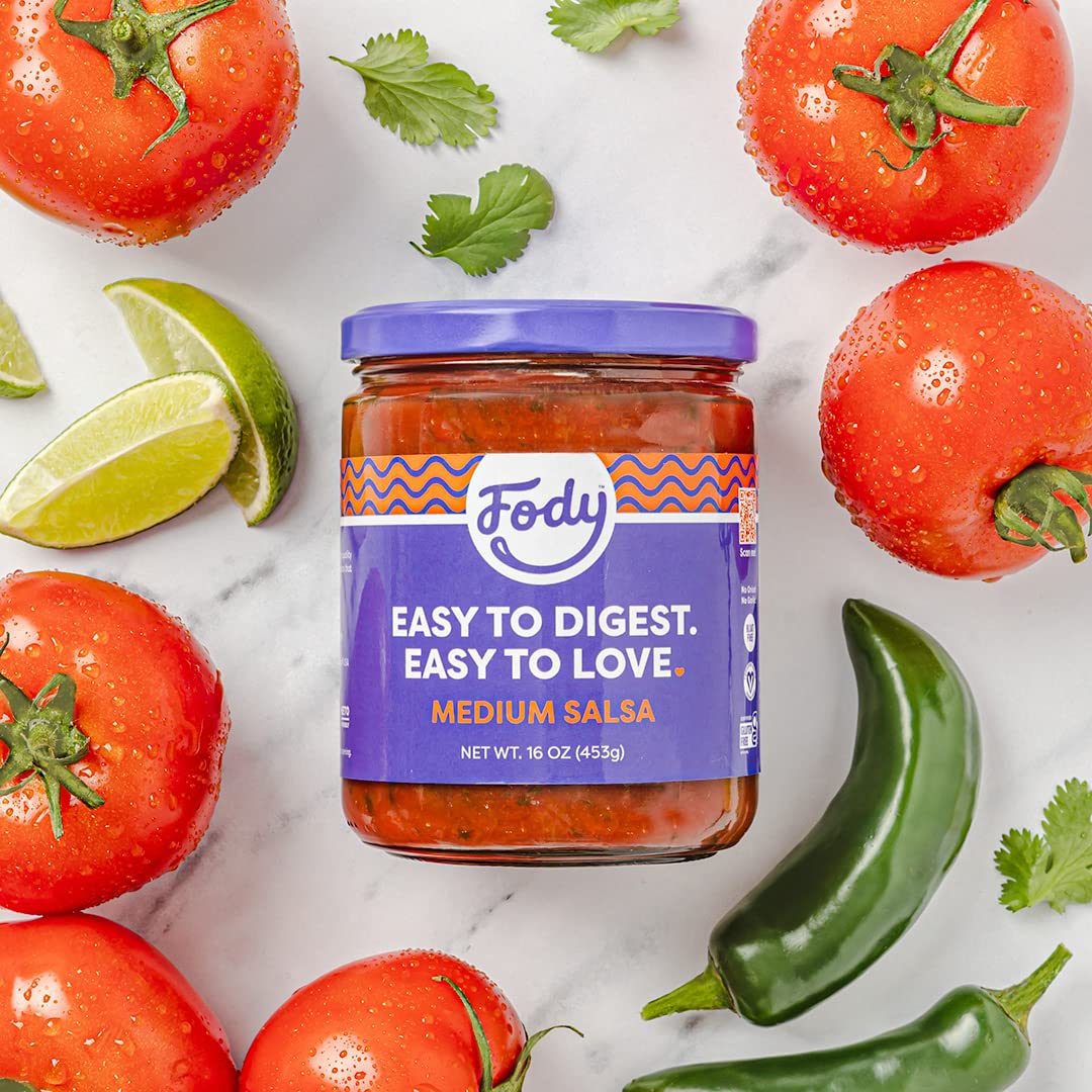 Fody Foods Vegan Medium Salsa, Chunky Tomato Jalapeno Salsa, Low Fodmap Certified, Sensitive Recipe, Gut & Ibs Friendly, 16 Ounc