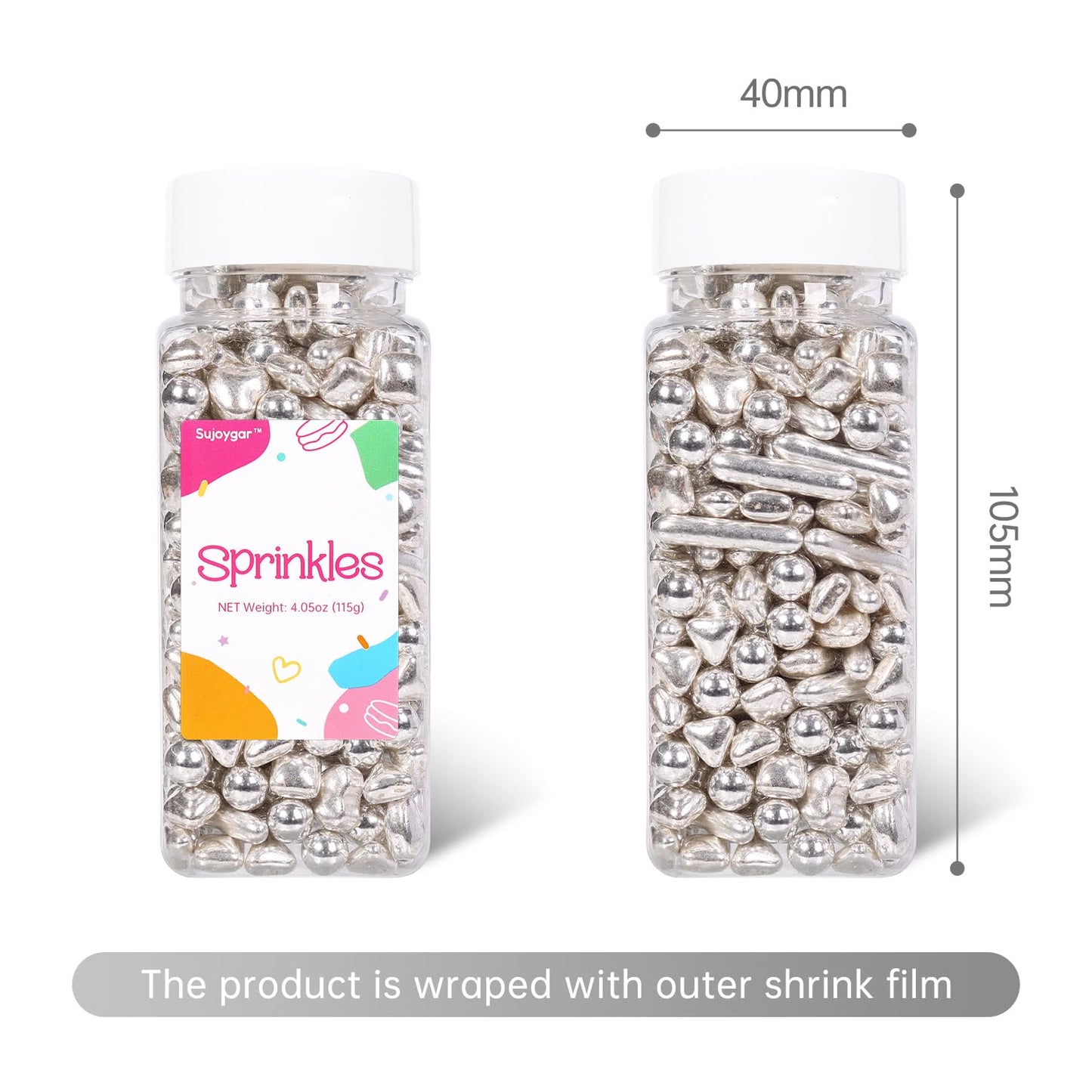 Sujoygar Metallic Sprinkles For Cake Decorating, Light Silver Pearl Sugar Rods Candy, Silver Sprinkles For Baking Cupcake Topper