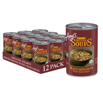 Amy's Soup, Vegan Hearty Minestrone, Made With Organic Vegetables, Lentils, Barley and Pasta in Tomato Broth, Canned Soup, 14.1 