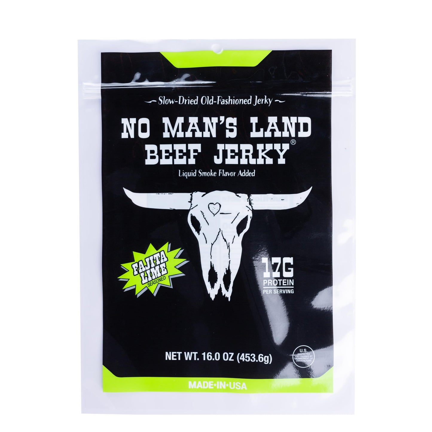 NO MANS LAND BEEF JERKY Fajita Lime High Protein Snack 16oz Gluten Free