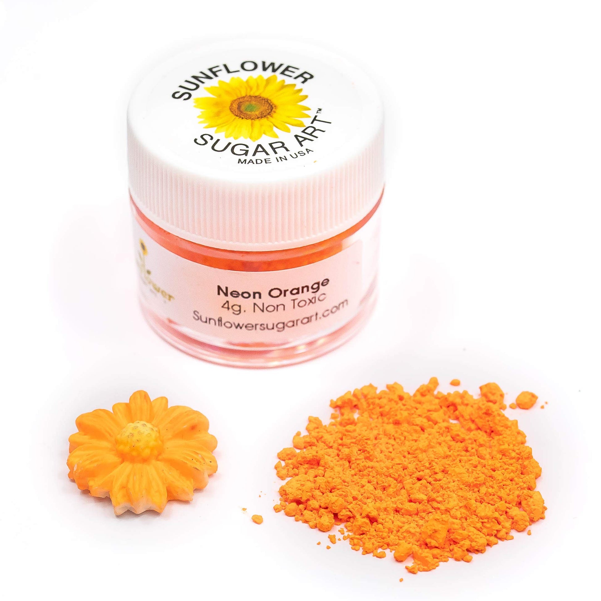 Sunflower Sugar Art Neon Orange Petal Dust, 4g Non-Toxic Matte Powder for Cake Decoration, Deep Rich Orange, Model PD-048