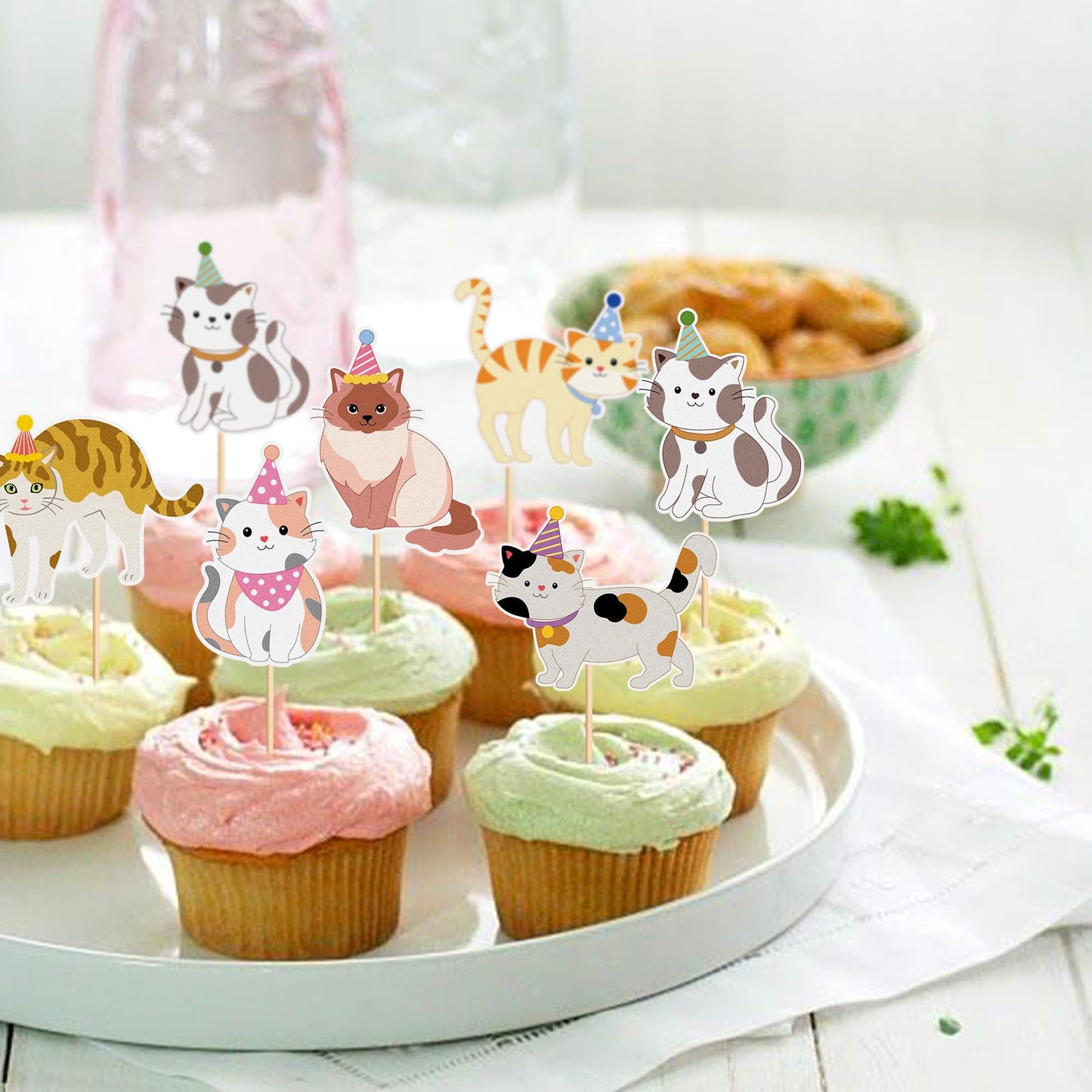 36 Pack Pet Cat Cupcake Toppers Cat Birthday Party Supplies Picks Baby Shower Kid Cat Lover Cake Decorations Supplies