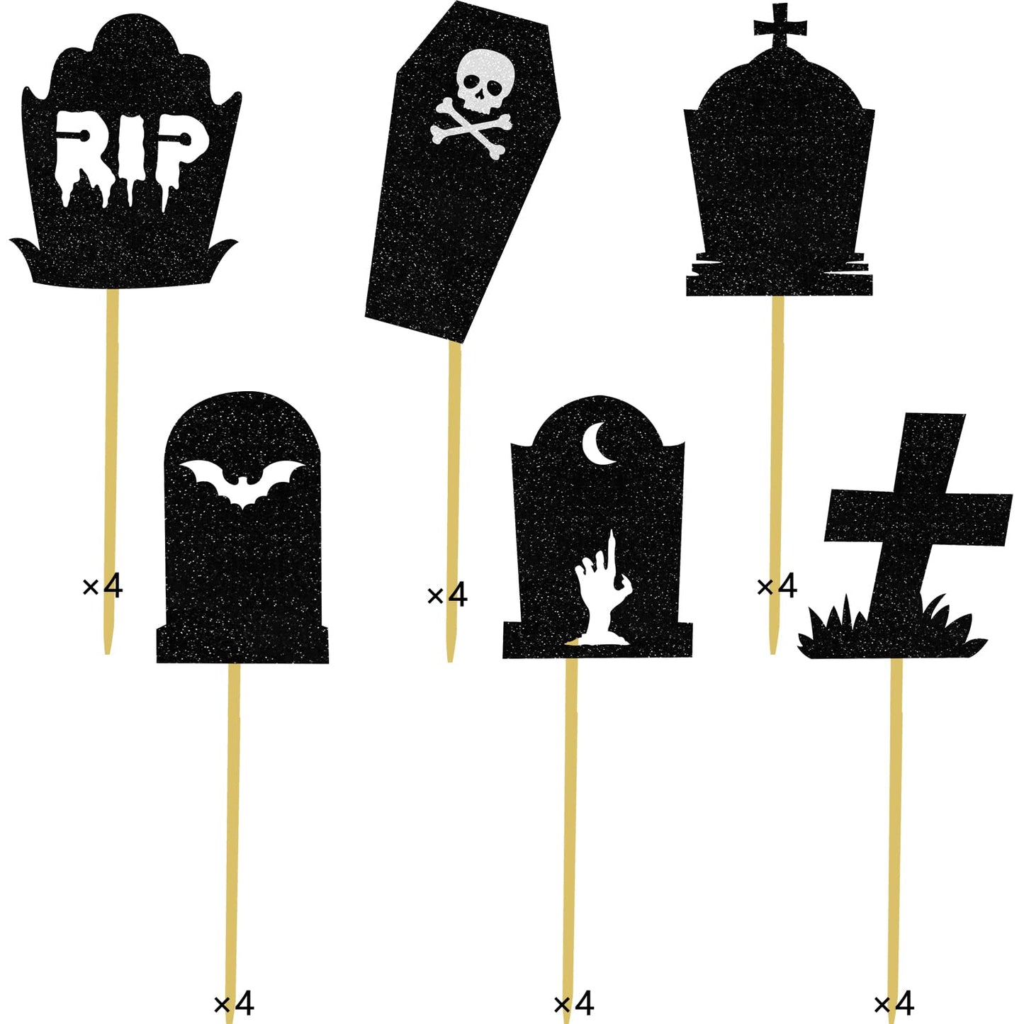 Domoo Of Dreams Halloween Tombstone Cupcake Toppers Glitter Rip Spooky Skull Food Picks Cemetery Graves Zombie Birthday Party De