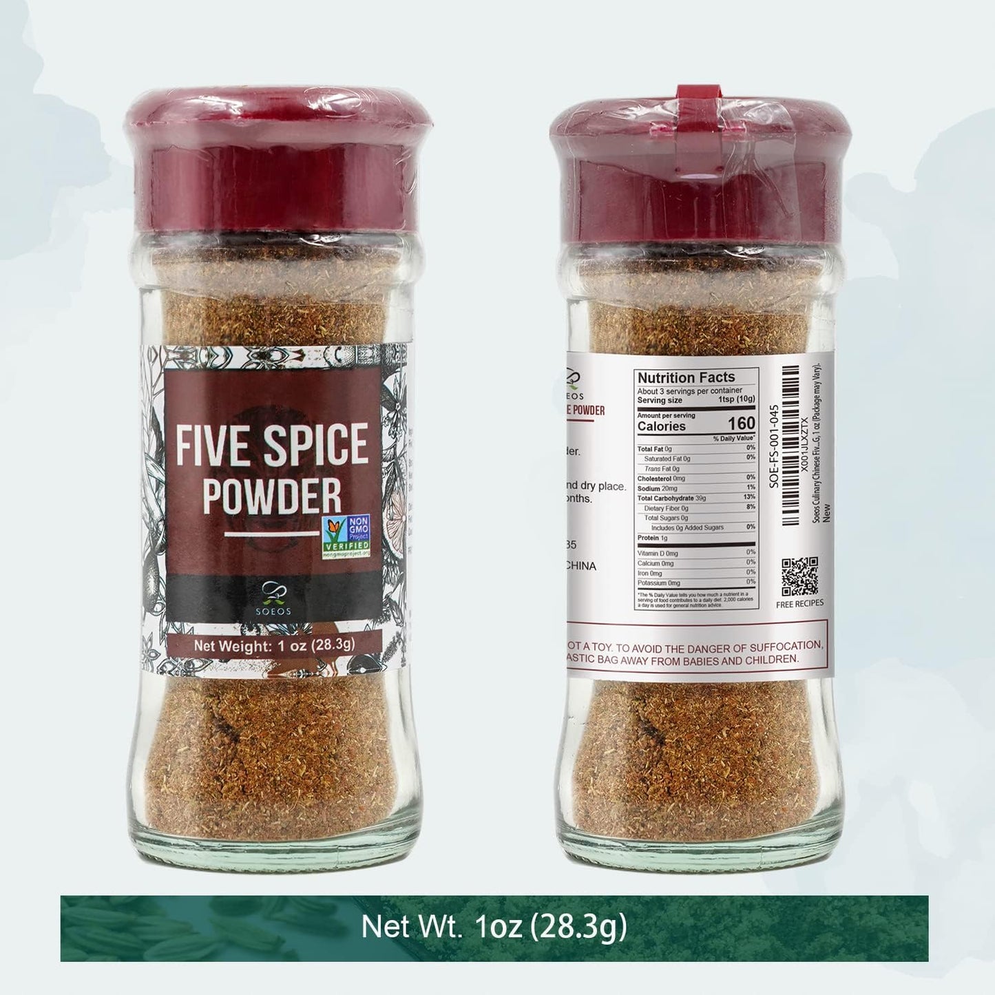 Soeos Chinese Five Spice 1 Ounce, Five Spice Powder, Five Spice Chinese Seasoning Non-GMO, Non-irradiated, No preservatives, No