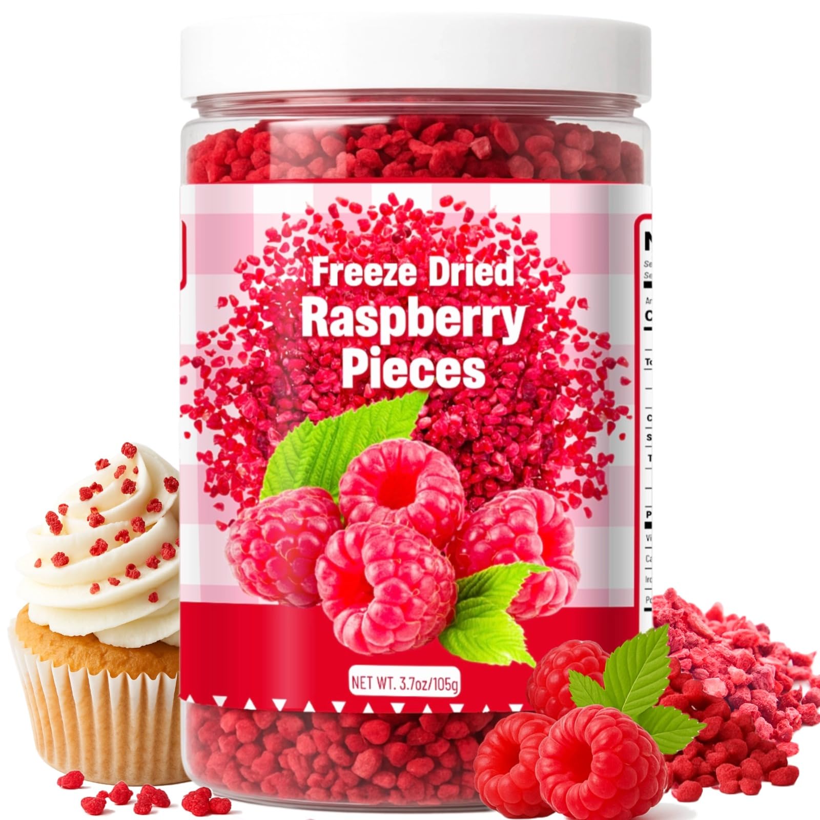 Premium Freeze Dried Raspberries Pieces - 3.7Oz/105g Pure Dried Raspberries, Made From Whole Fresh Raspberries, No Sugar Added, 