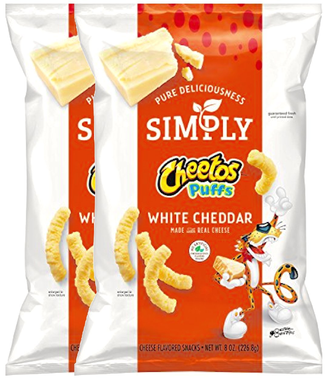 Cheetos Cheese Snacks, Simply White Cheddar & Jalapeño Puffs, 8 oz (Pack of 2)