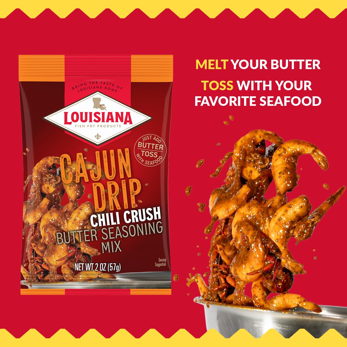 Louisiana Fish Fry Cajun Drip 2Oz Bag - Seafood Seasoned Butter Sauce - Elevate Your Boiled Seafood Game With Louisiana Fish Fry