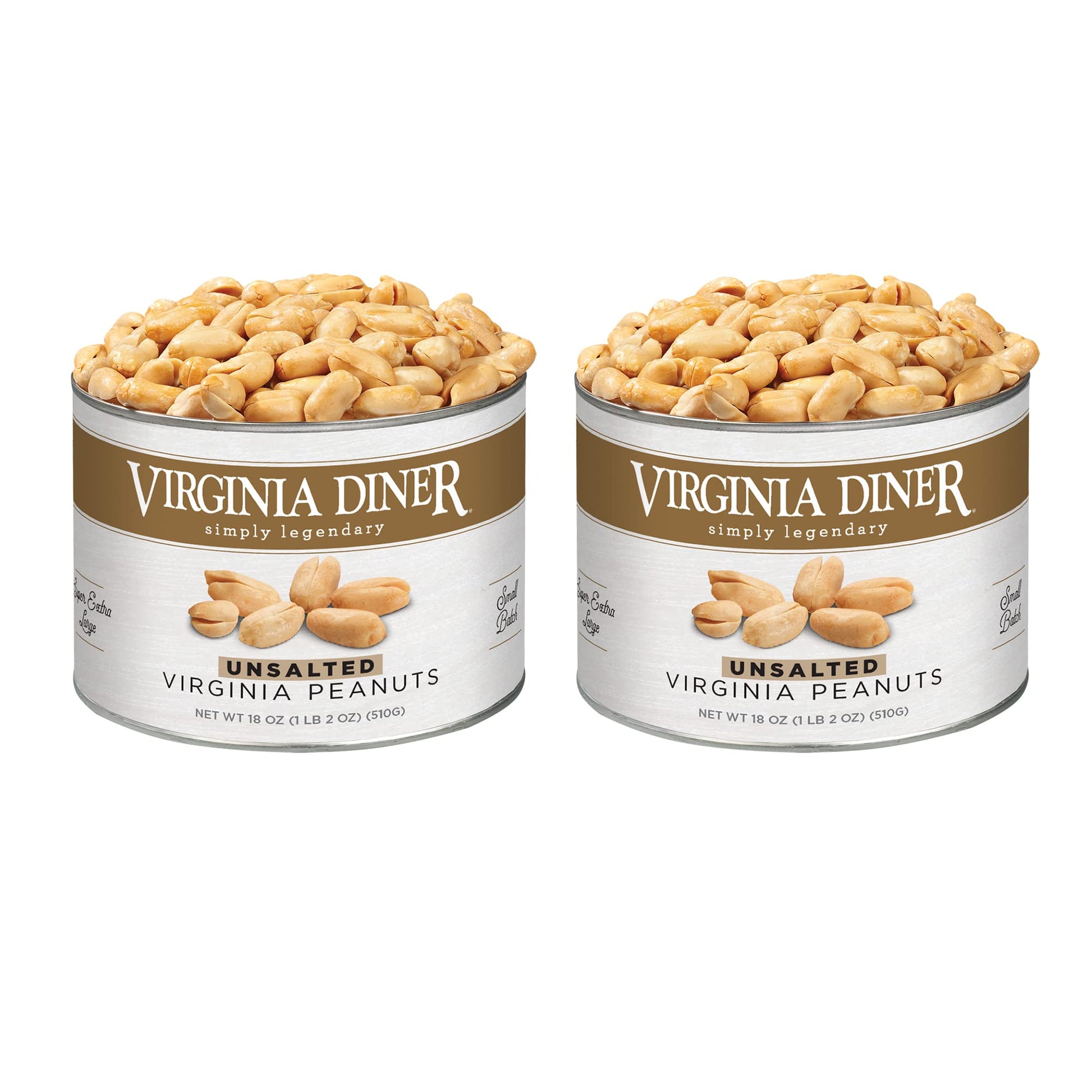 Virginia Diner Unsalted Gourmet Peanuts Blister Roasted XL Virginia Nuts All Natural VA Peanuts 18oz (2 Pack)