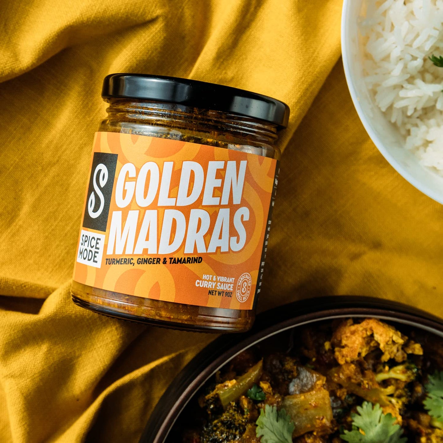 Spicemode, Golden Madras Curry Sauce, Spicy, Vegan, Gluten Free, Small Batch, Bold Flavor, 9 Ounces