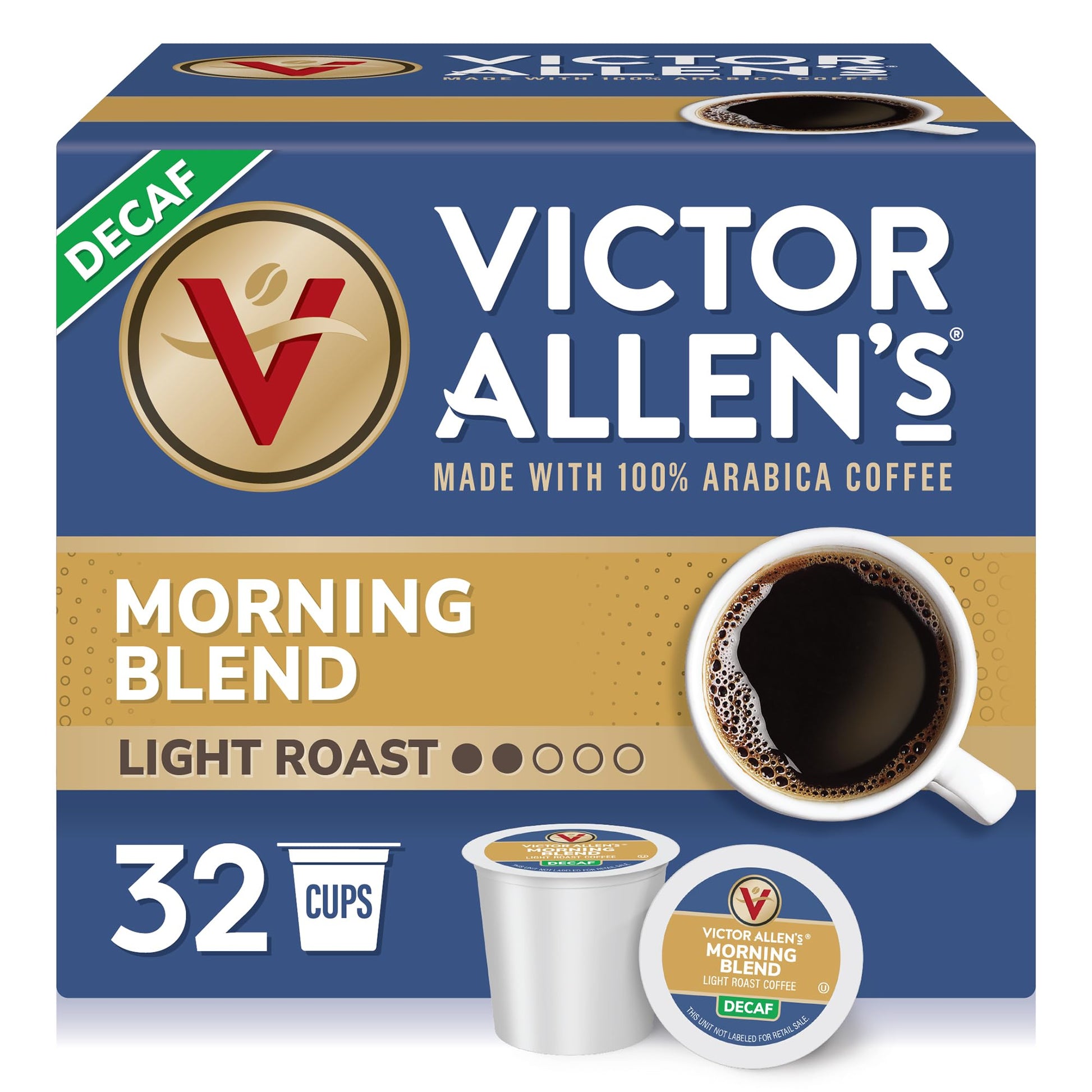 Victor Allens Coffee Decaf Morning Blend Light Roast Single Serve Pods 32 Count for Keurig K-Cup Brewers Brown