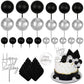 Memovan 26Pcs Man Birthday Cake Topper Black Boho Cake Topper Black Silver Balls Palm Leaves Cake Decorations For Man Boy Bohemi