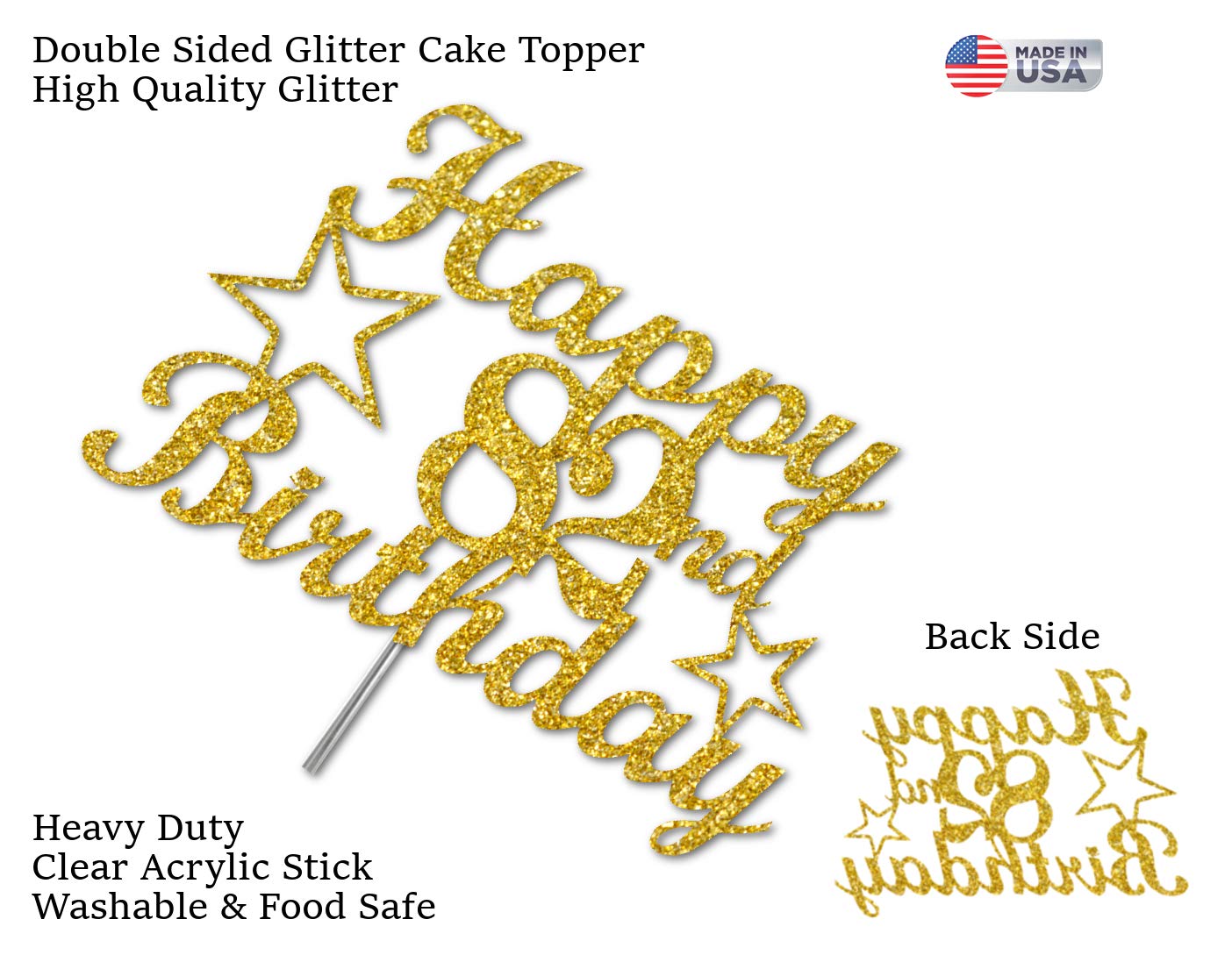 82 Birthday Cake Topper Gold Glitter, Party Decoration Ideas, Premium Quality, Sturdy Doubled Sided Glitter, Acrylic Stick. Made