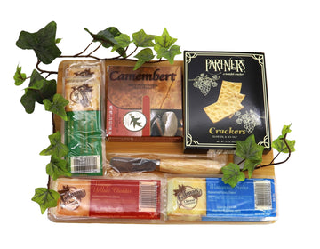 Gift Basket Village: Sweet Home Sampler - Gourmet Cheese & Cracker Cutting Board Set